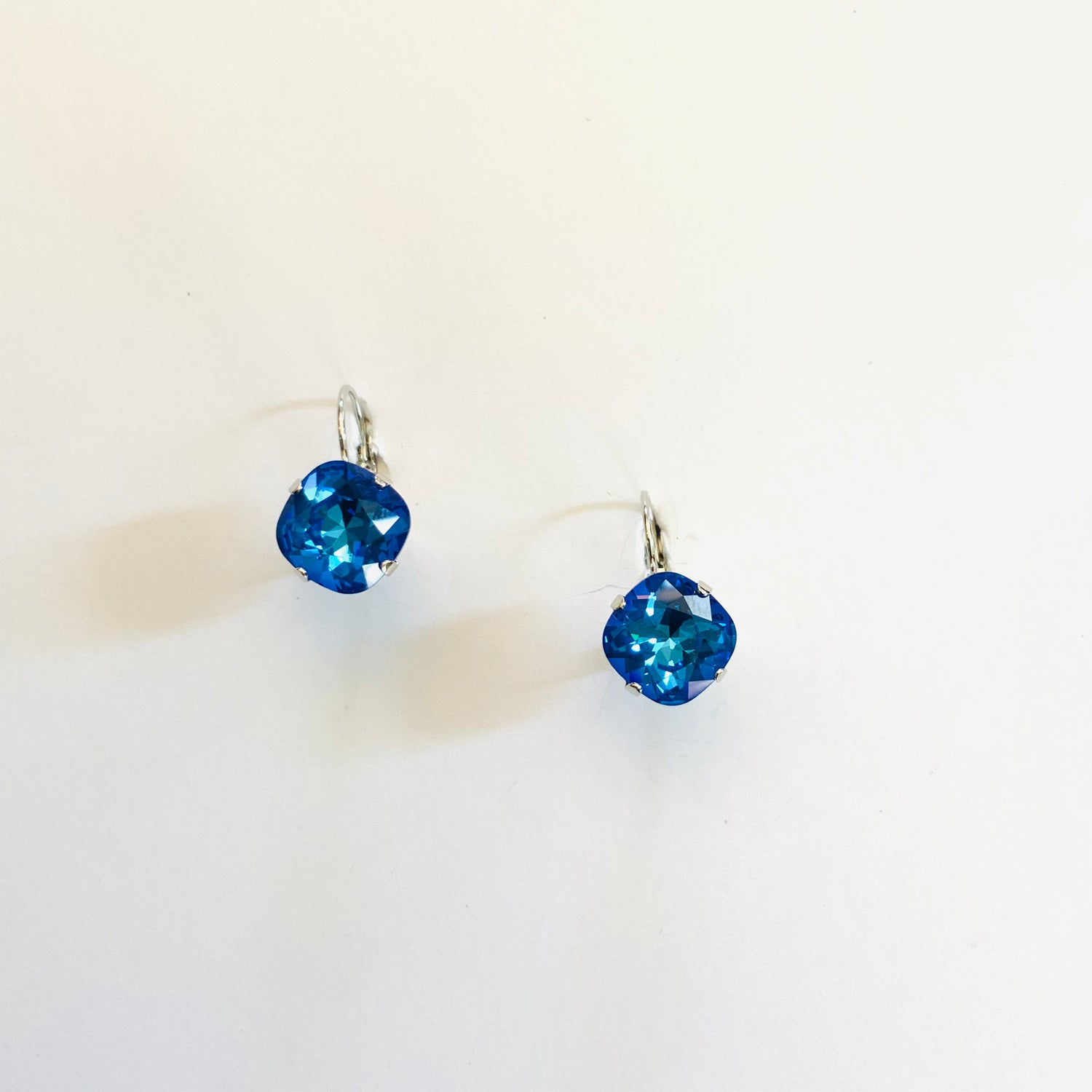 12mm Square Cushion Drop Earring Featuring Royal Blue DeLite