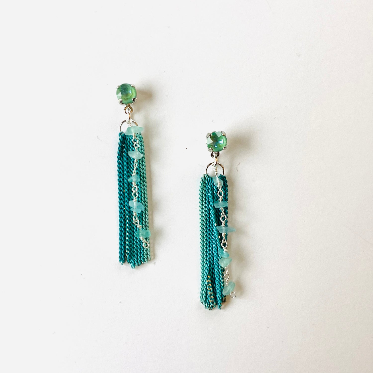 Stone Chain Fringe Earring in Sage