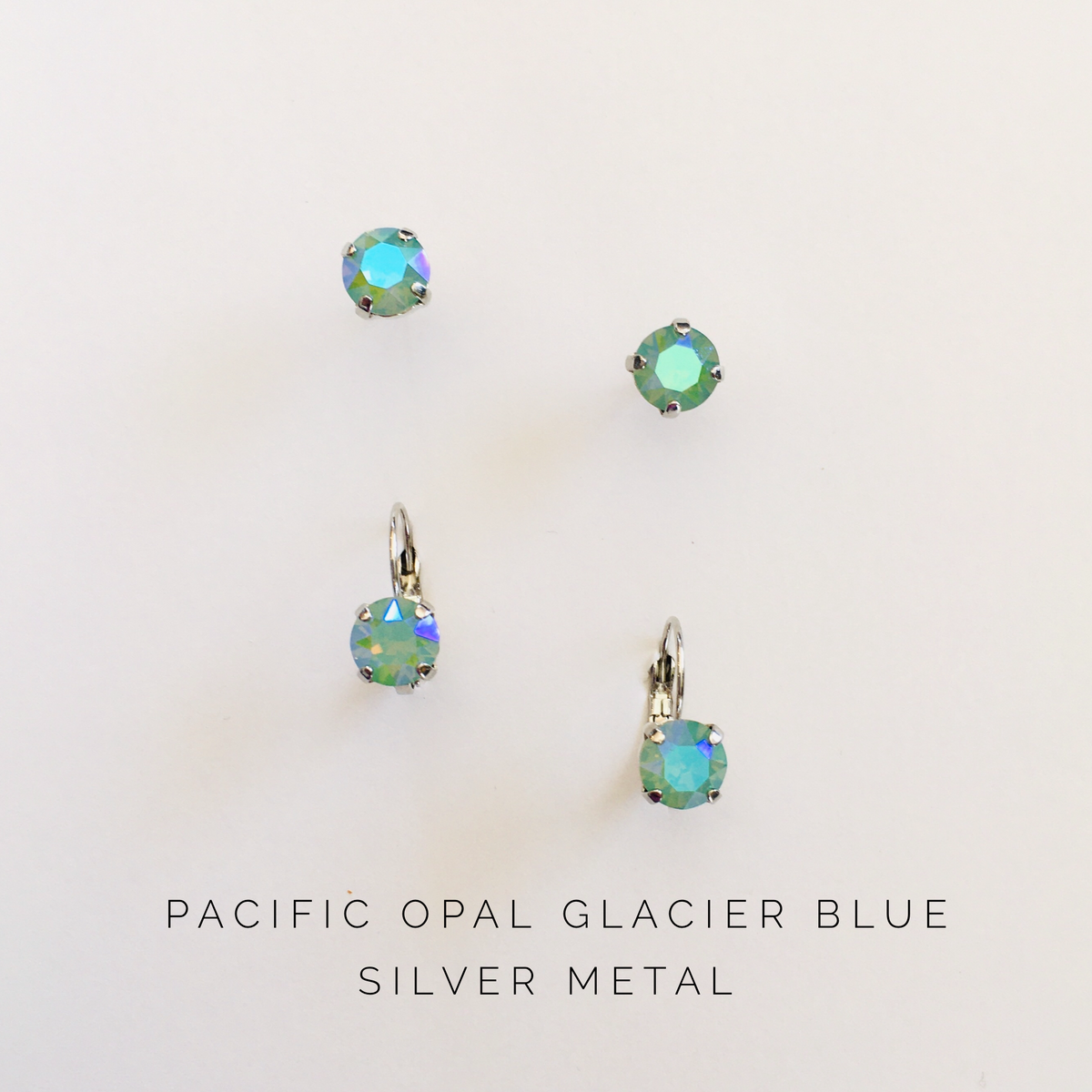 8mm Drop OR Post - Pacific Opal Glacier Blue - Silver Metal - KaraMarie