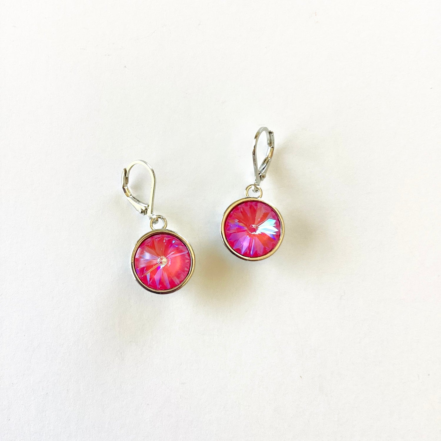 Rivoli Round Drop Earring in Peony Pink