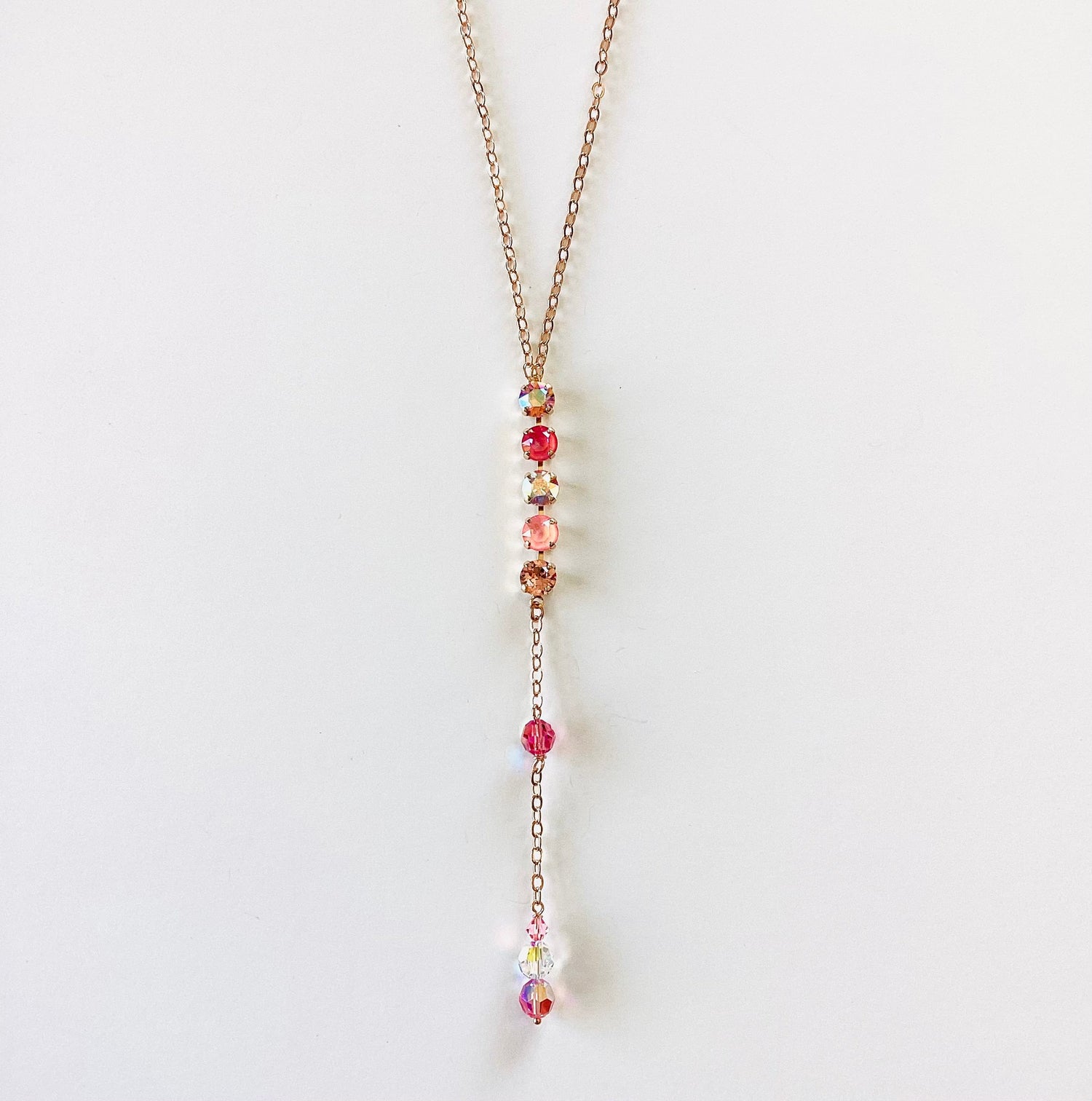 Long Drops of Roses Necklace in Pink Hues - KaraMarie