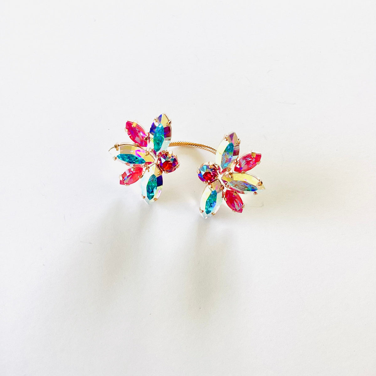 Open Top Statement Leaf Ring in Pink + Crystal AB {Rose Gold + Silver Metal} - KaraMarie