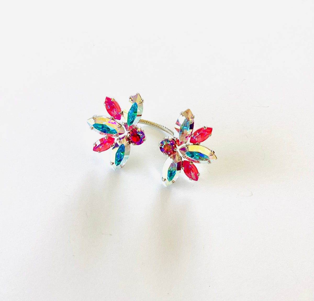 Open Top Statement Leaf Ring in Pink + Crystal AB {Rose Gold + Silver Metal} - KaraMarie