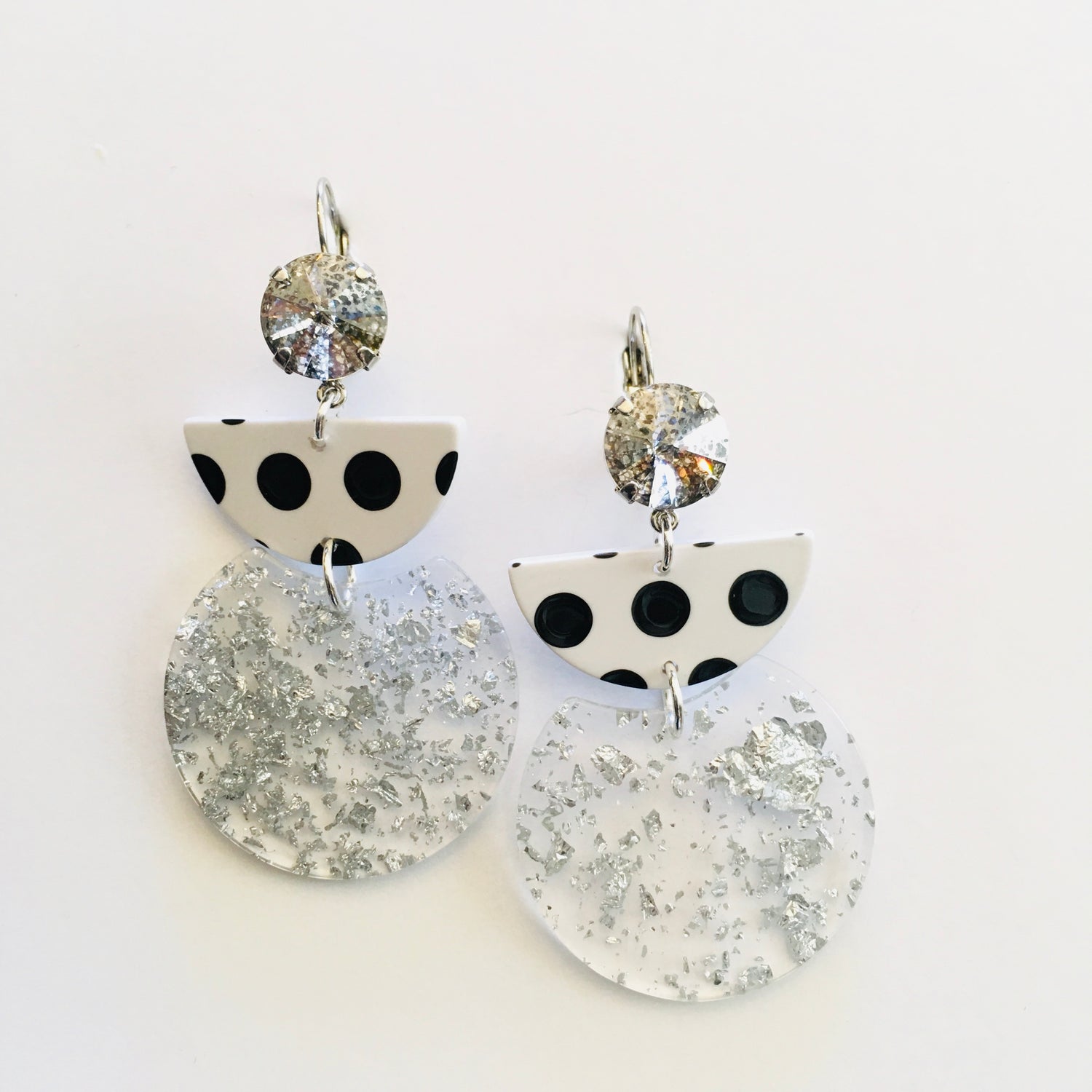 Silver Confetti Stripe Statement Earring in Silver Patina