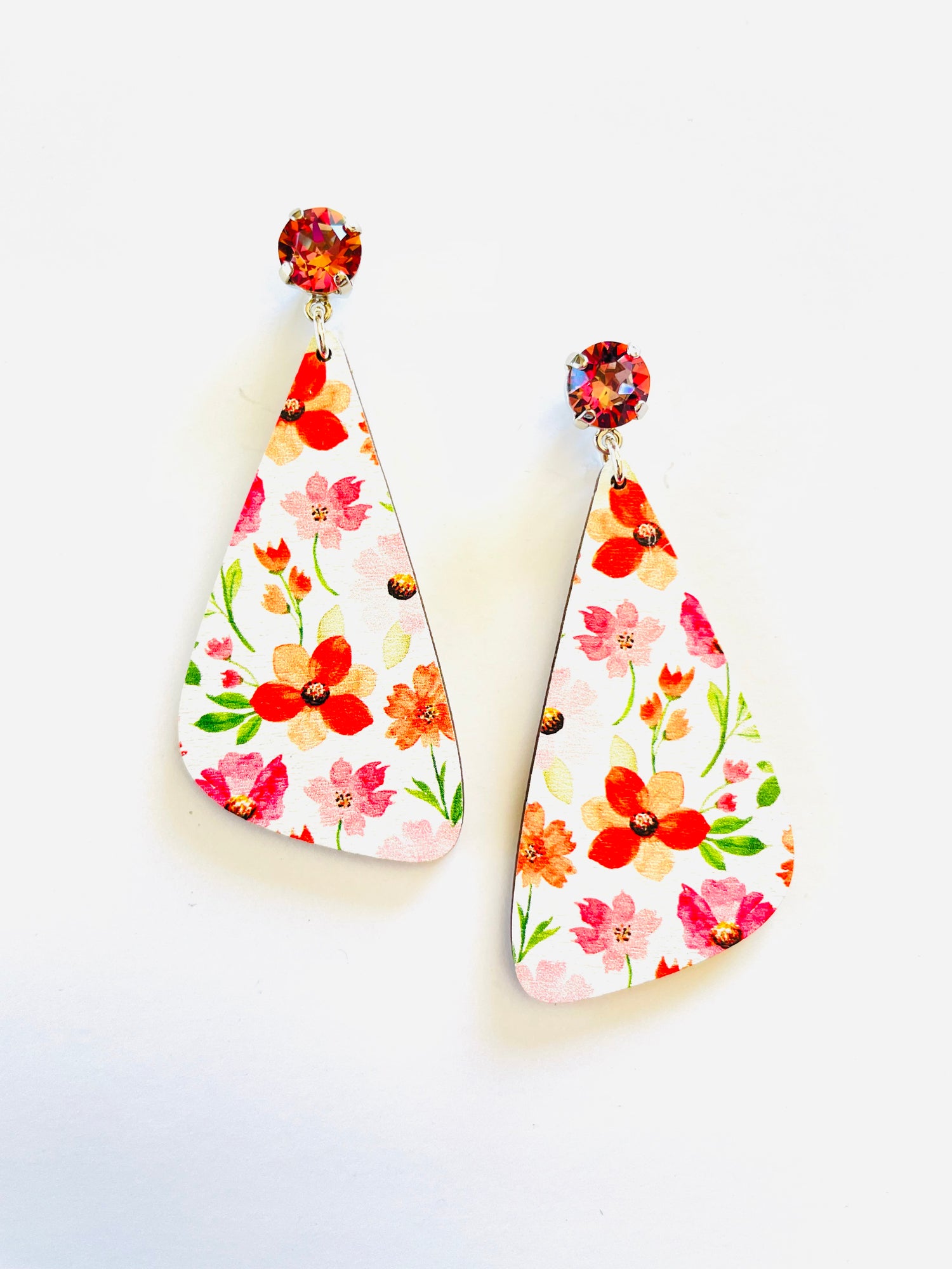 Pink Floral Wood Earrings in Passion