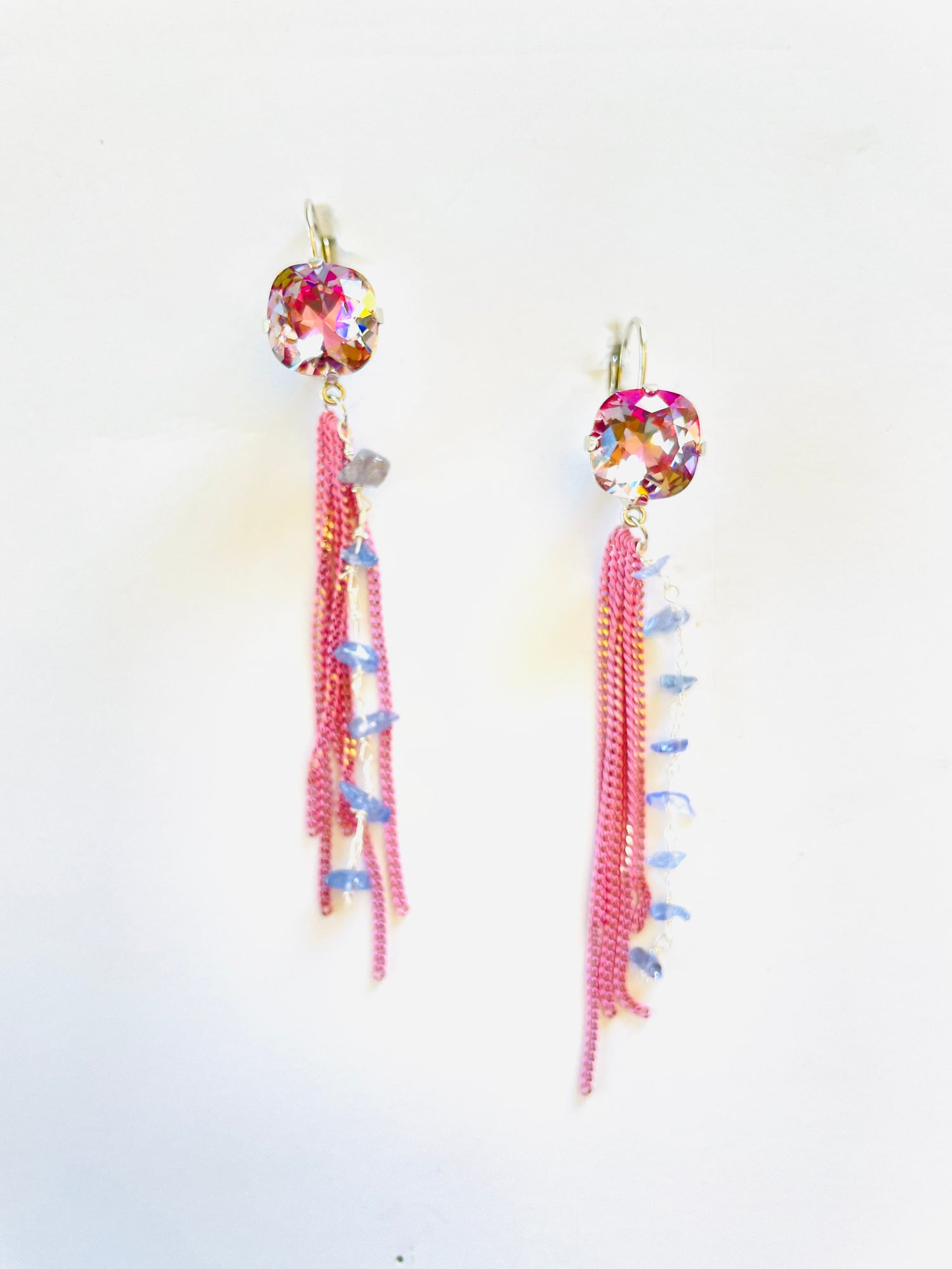 Square Cushion Chain Fringe Earring in Passion