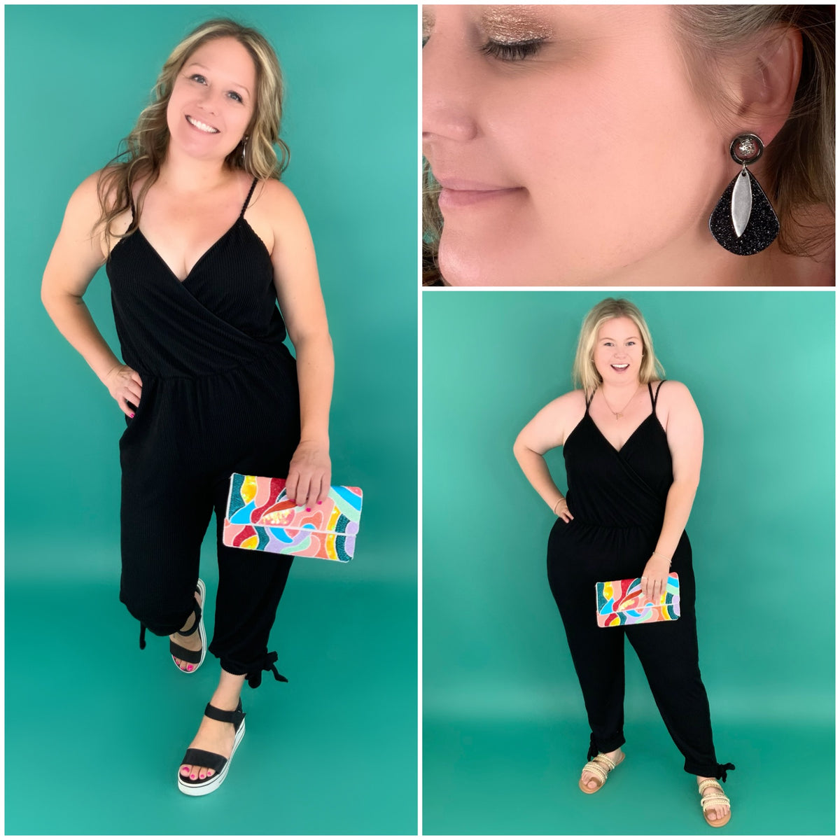 Chic Black Glitter Teardrop Earrings - KaraMarie