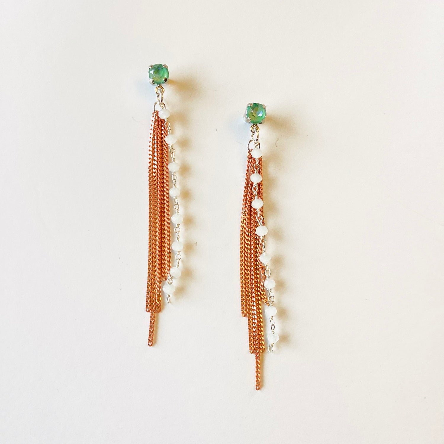 Stone Chain Fringe Earring in Orange Fringe