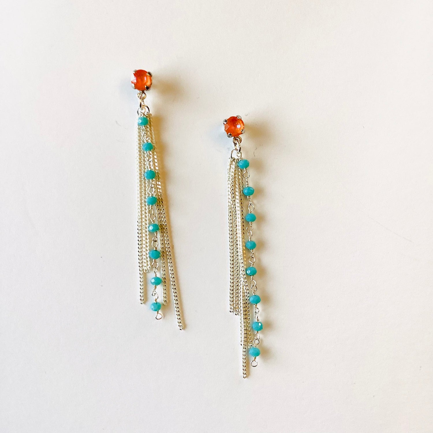 Stone Chain Fringe Earring in White Fringe
