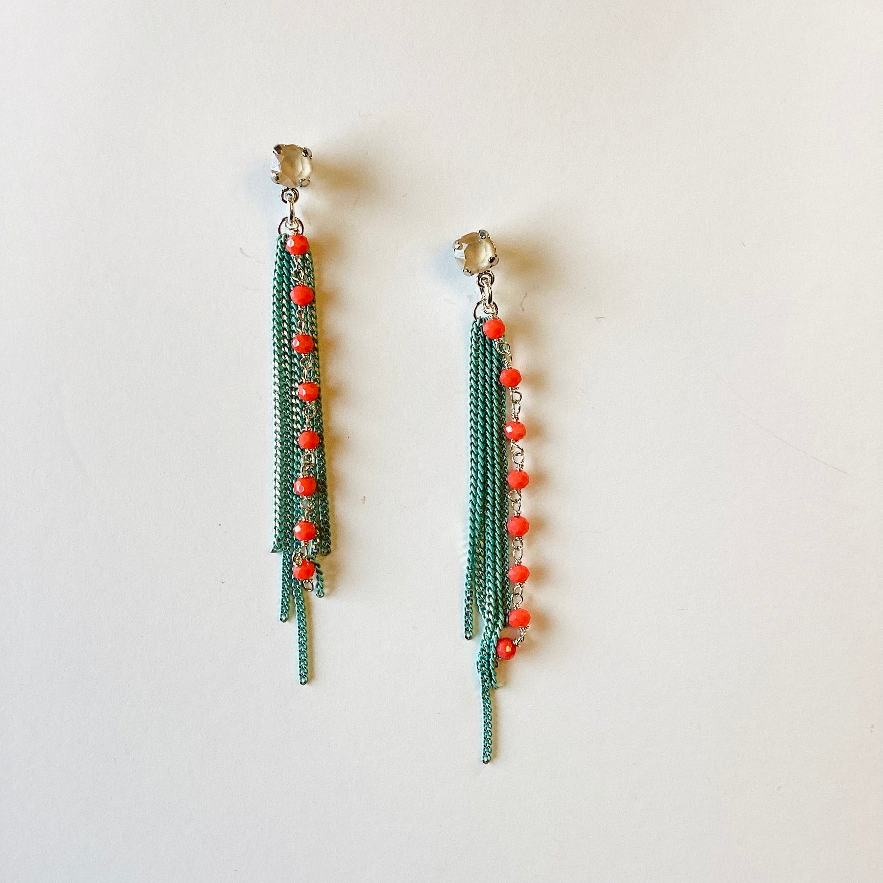 Stone Chain Fringe Earring in Turquoise Fringe - KaraMarie