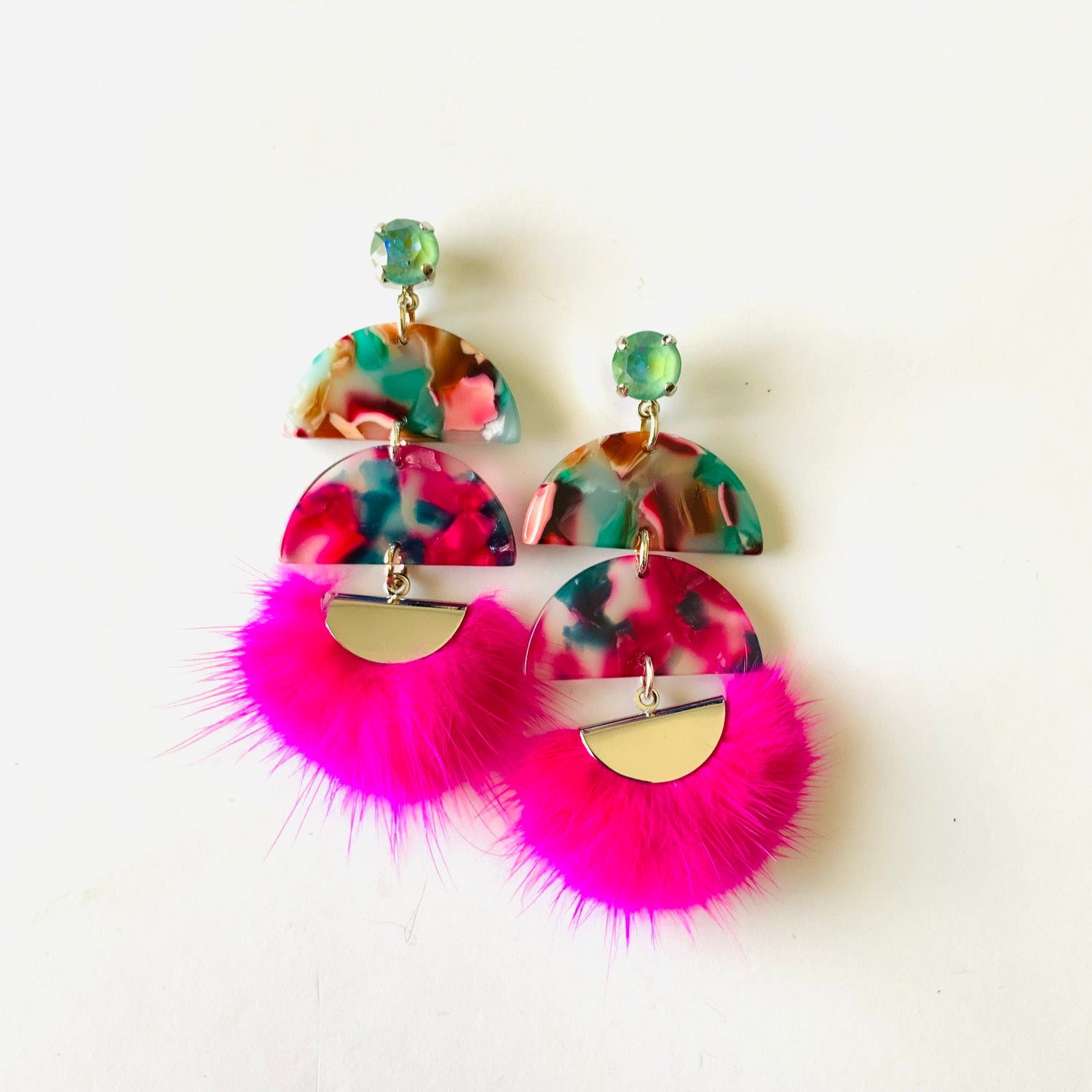 Hot Pink Colorful Faux Fur Earrings - KaraMarie