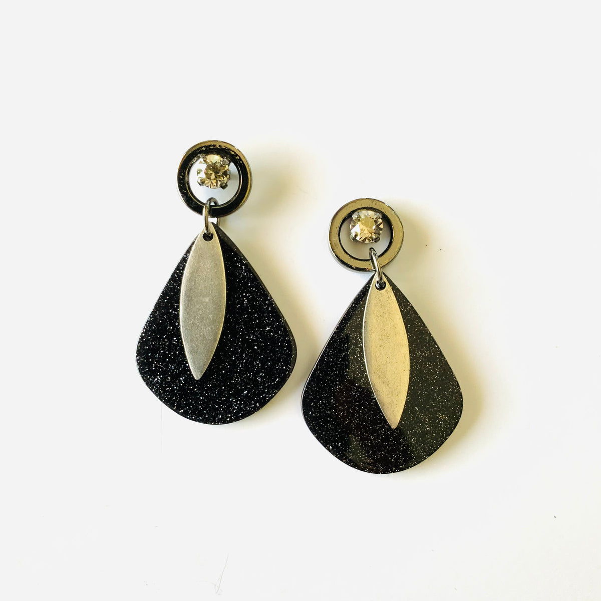 Chic Black Glitter Teardrop Earrings - KaraMarie
