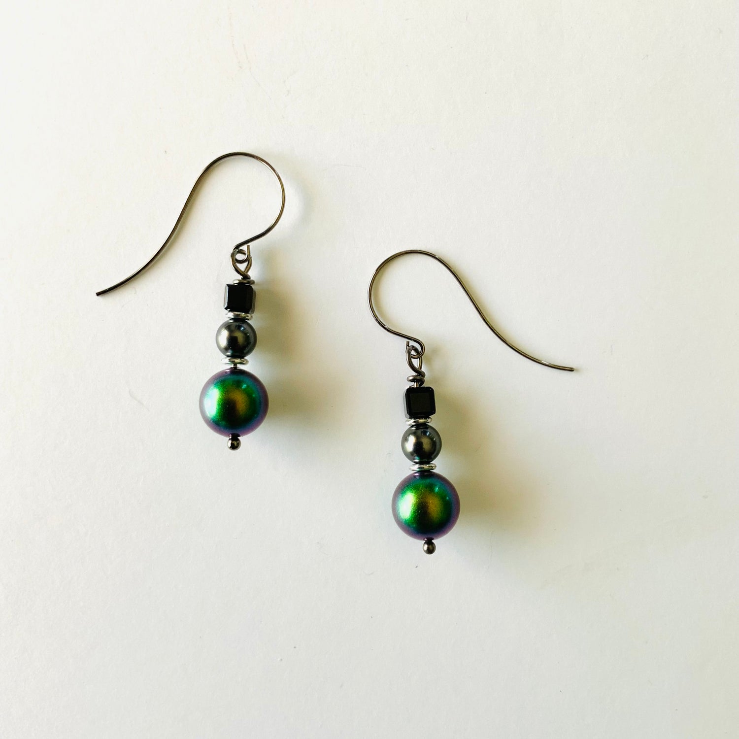 Iridescent Green Rock + Roll Earrings
