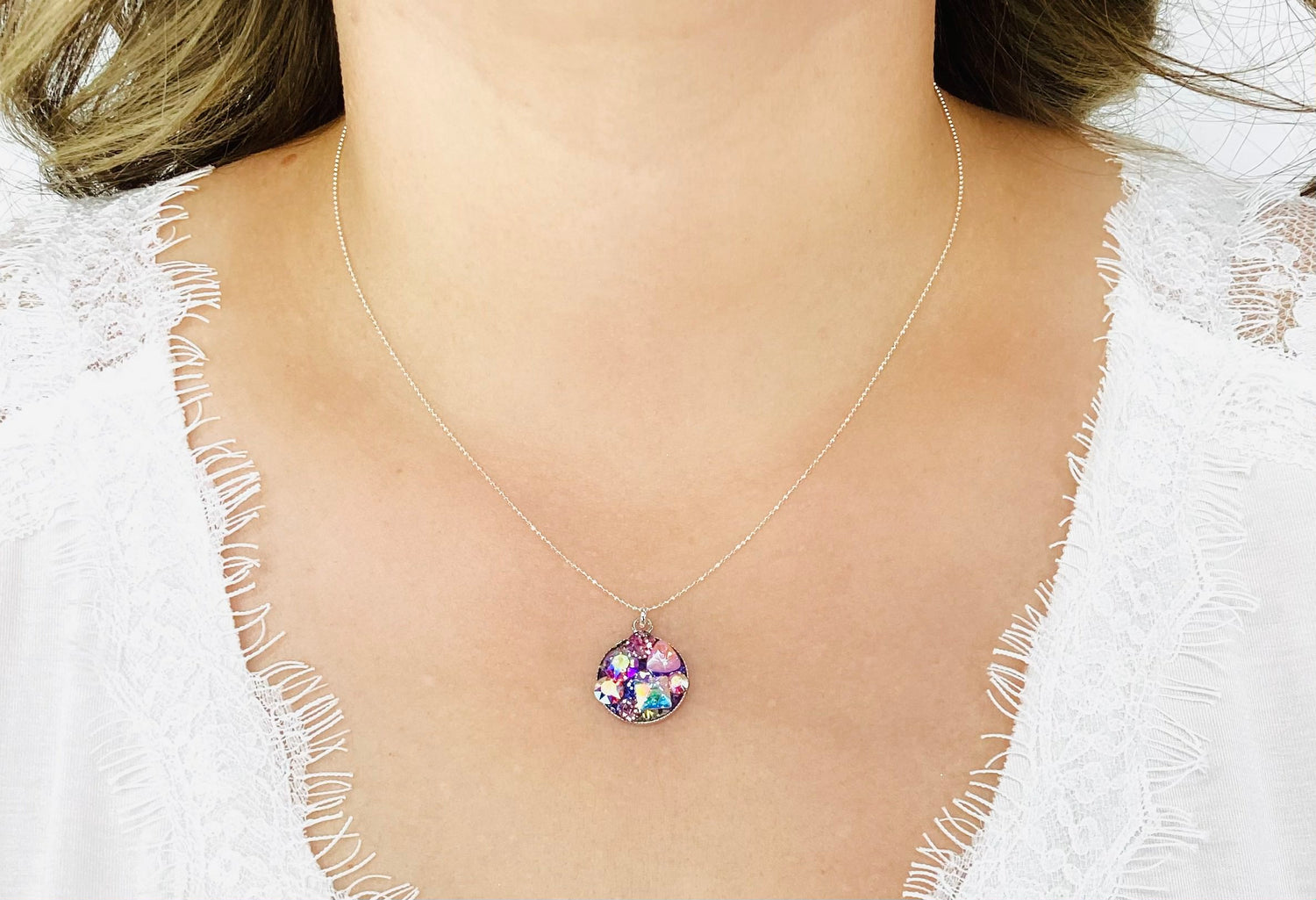 Simple Treasure Chest Pendant Necklace in Purple Hues