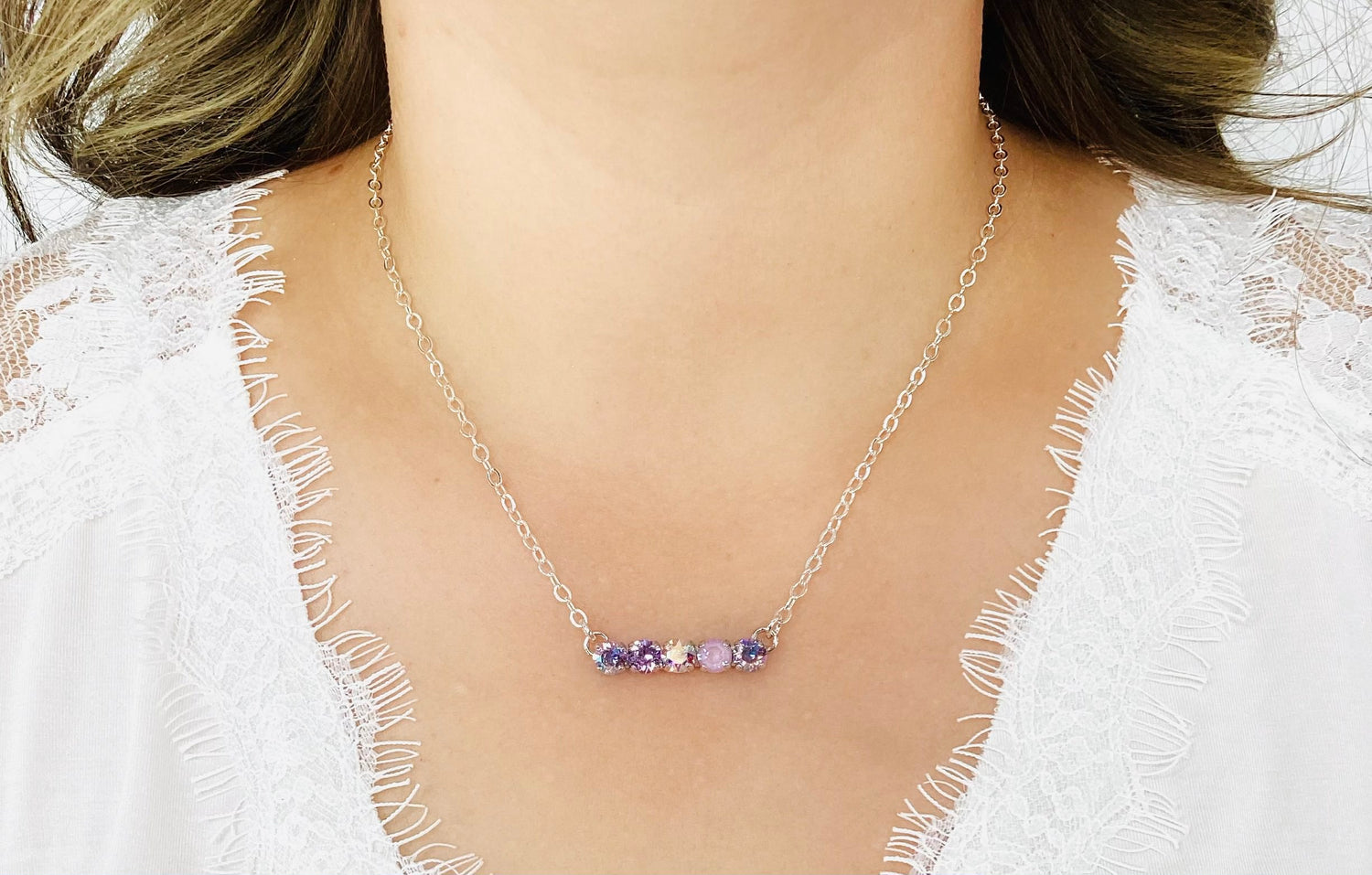 Small Bar Necklace in Purple Hues