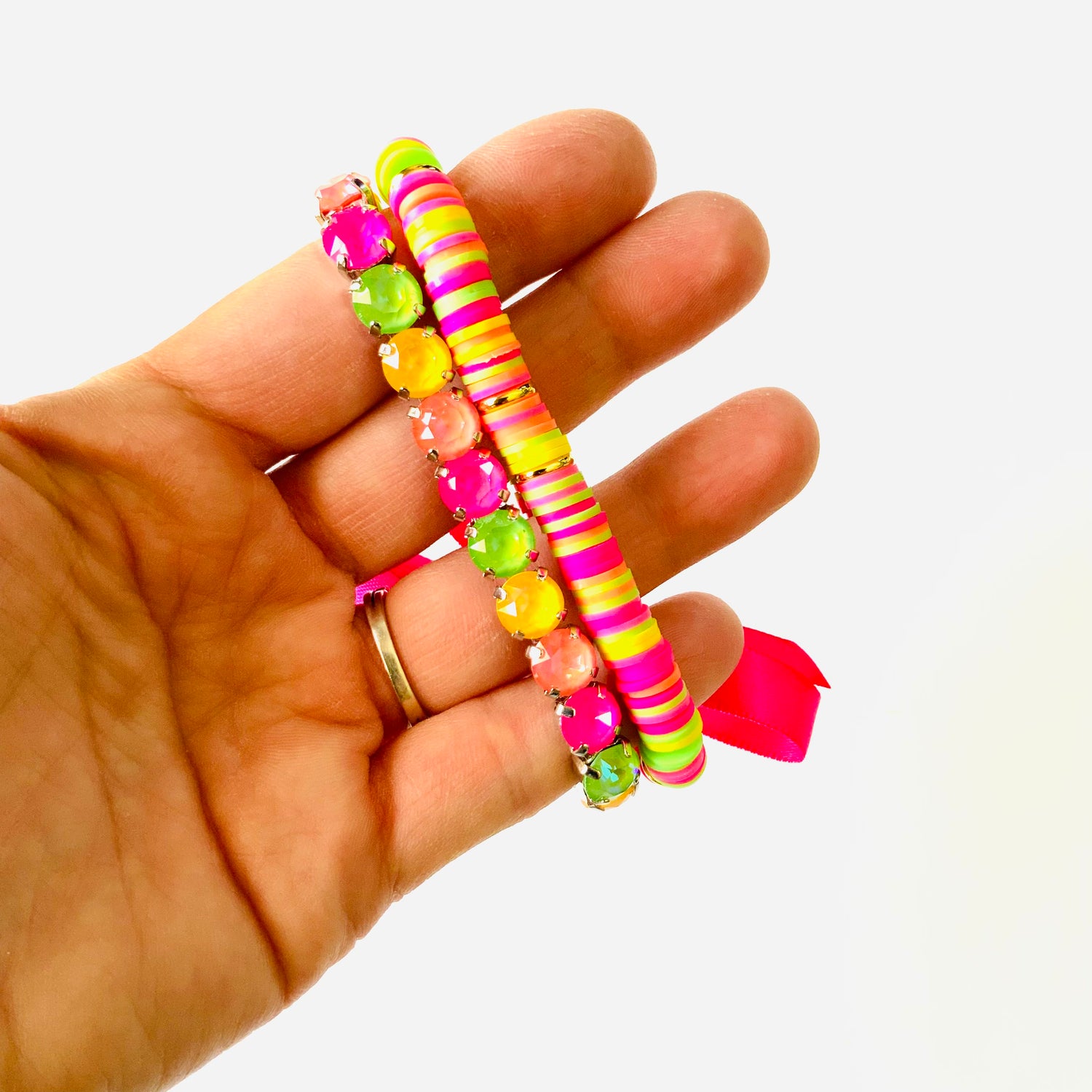 Heishi Stretch Bracelet with Diamonds Bracelet in Neon Hues