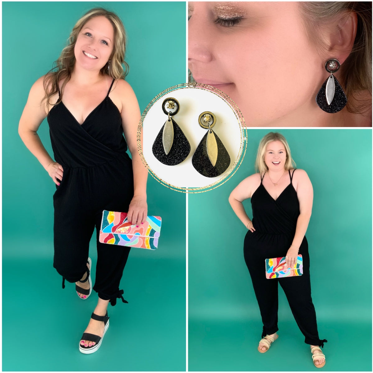 Chic Black Glitter Teardrop Earrings - KaraMarie