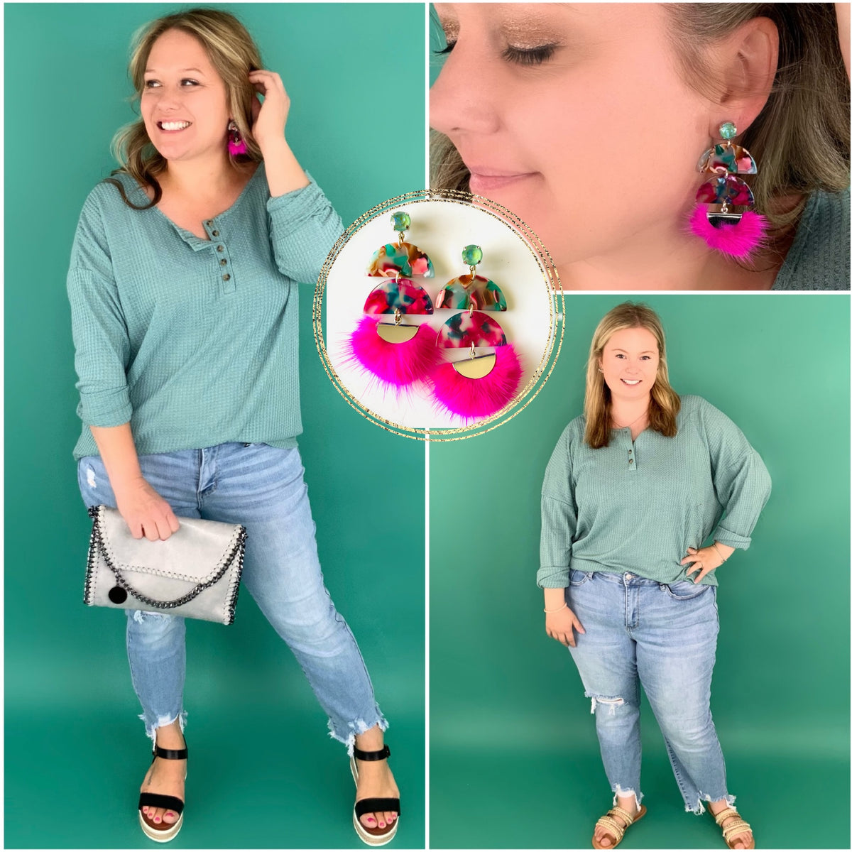 Hot Pink Colorful Faux Fur Earrings - KaraMarie