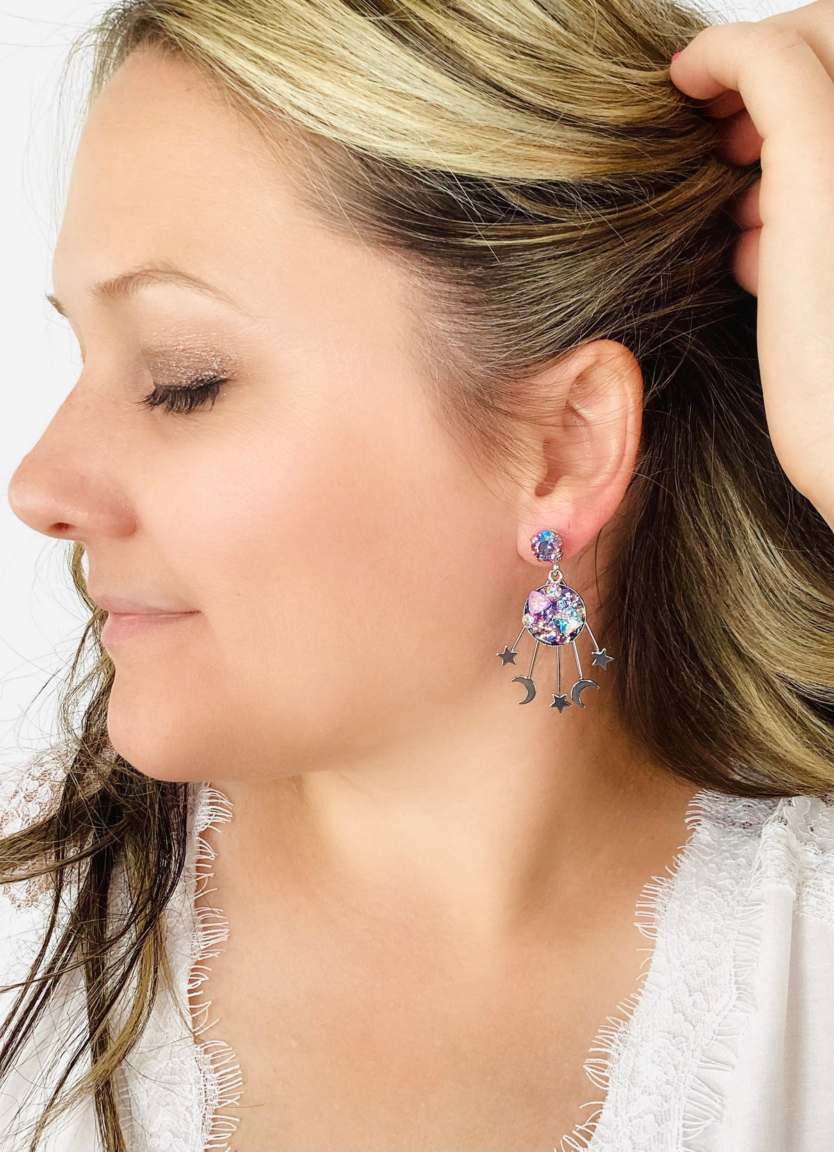 Starry Night Treasure Chest Earrings in Purple Hues - KaraMarie