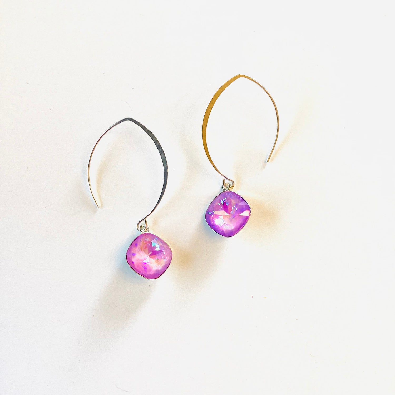 12mm Square Cushion Drop Earring in Unicorn