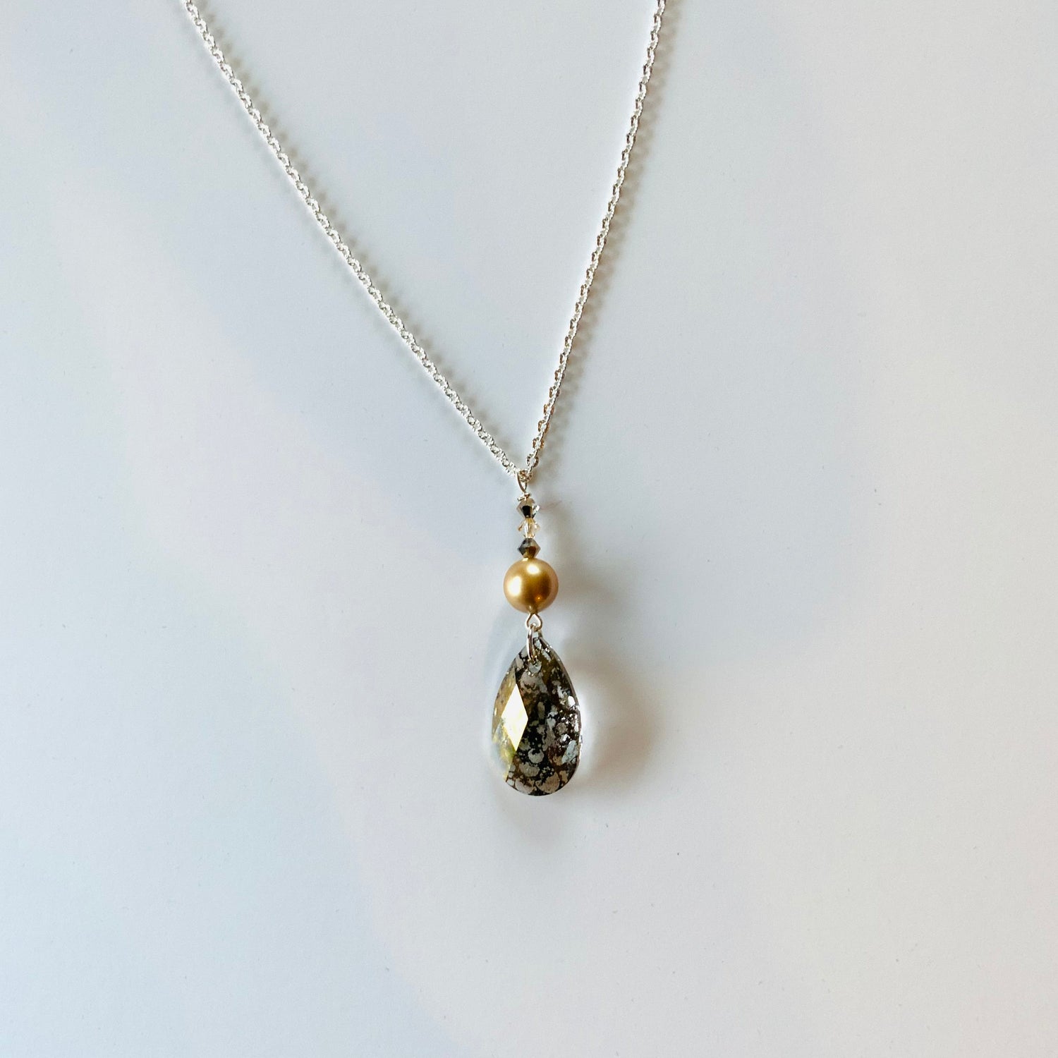 Long Teardrop Necklace in Gold Patina - KaraMarie