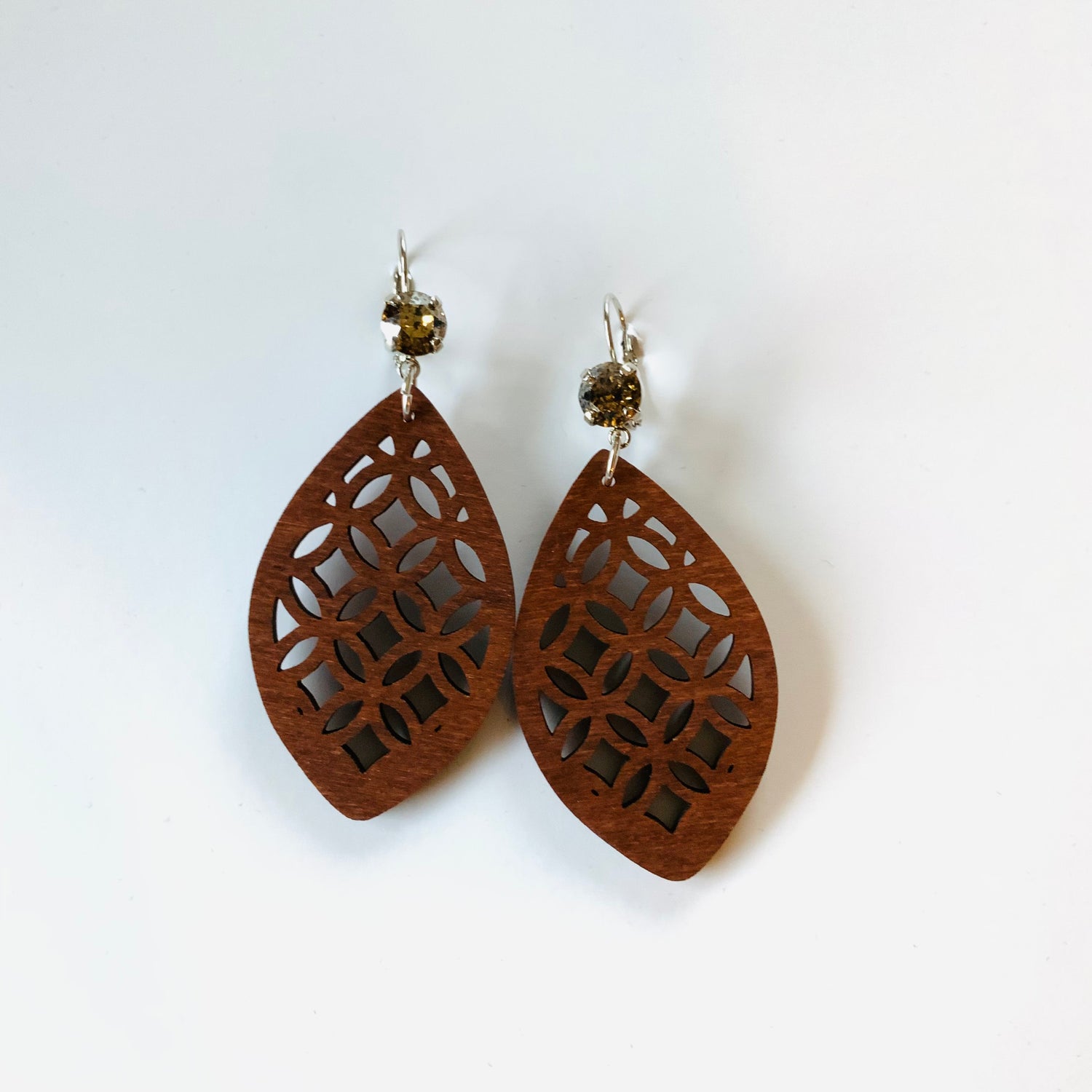 Ornate Wood Earrings in Brown/Light Colorado Topaz Silver Patina - KaraMarie