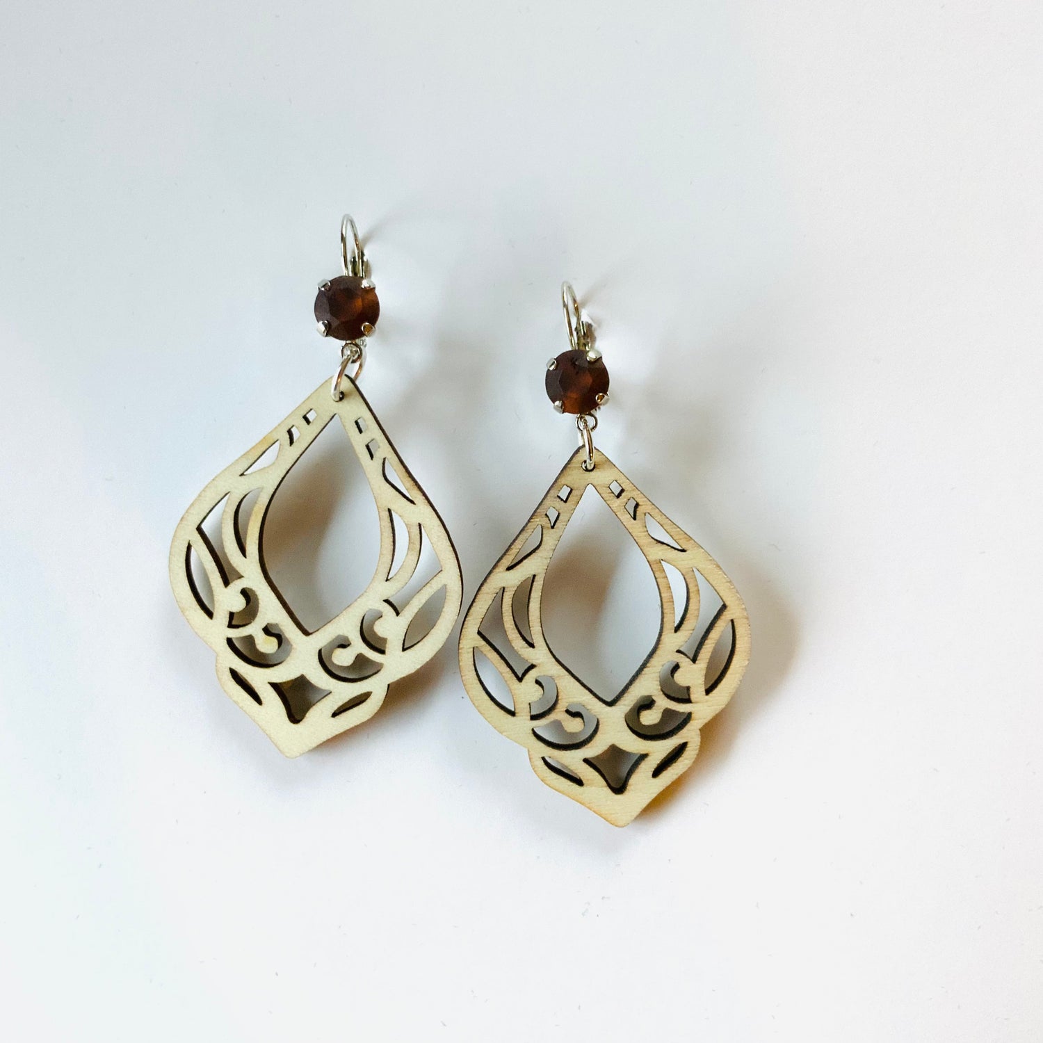 Boho Wood Earrings in Birch/Smoked Topaz Matte - KaraMarie