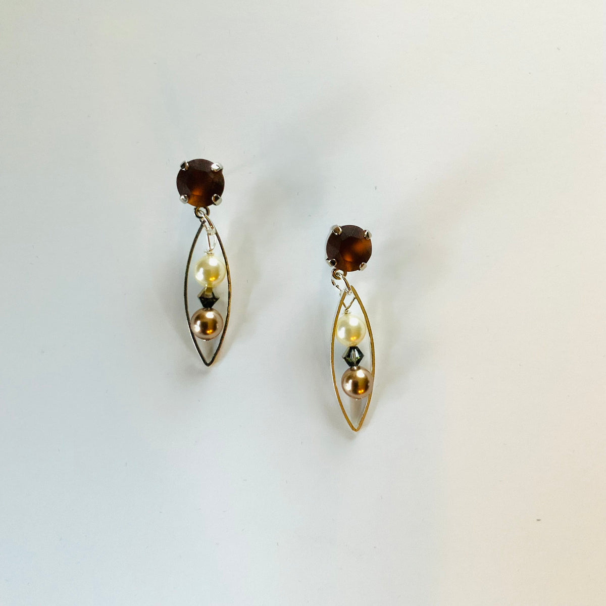 Mini Floating Pearl Drop Earrings in Smoked Topaz Matte - KaraMarie