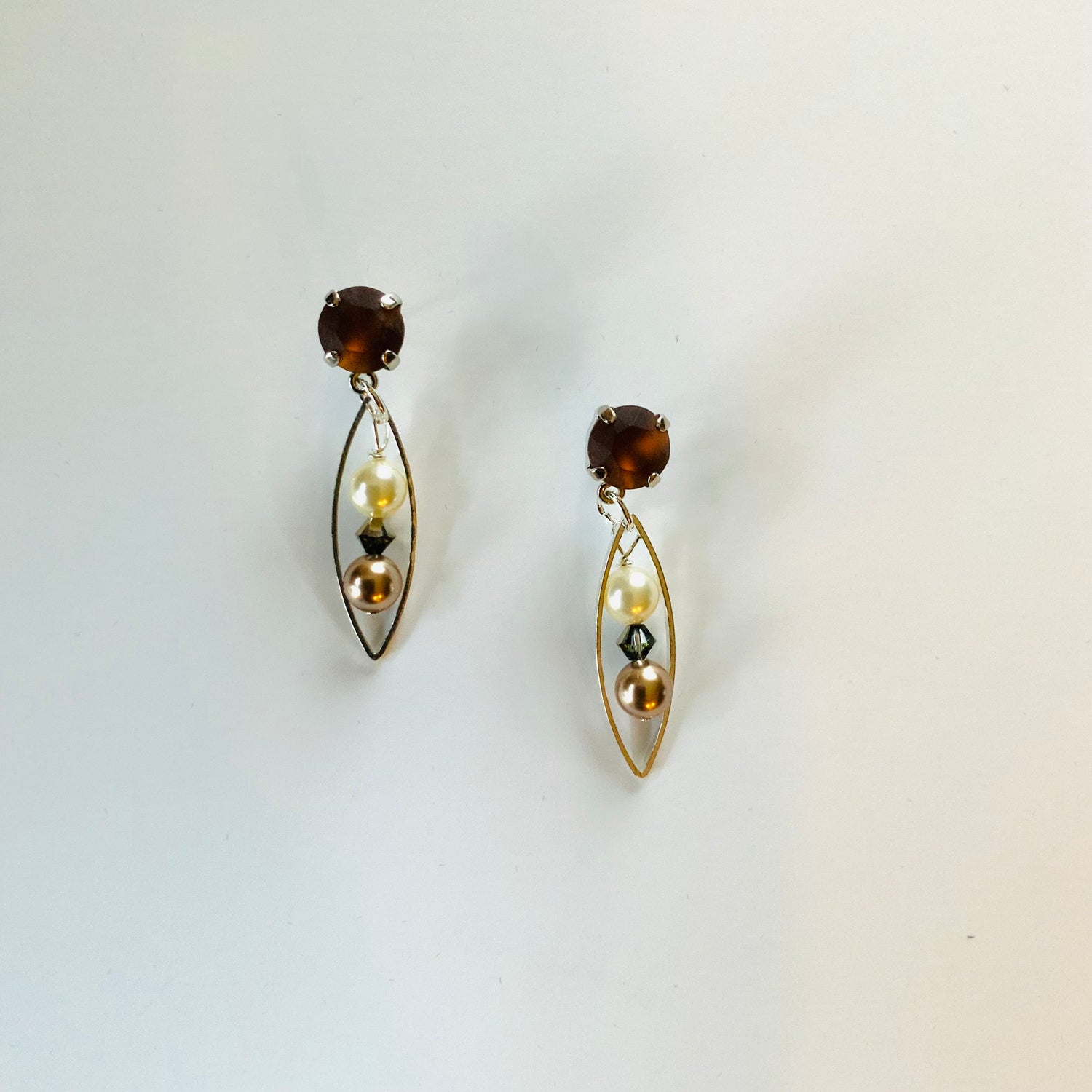 Mini Floating Pearl Drop Earrings in Smoked Topaz Matte - KaraMarie