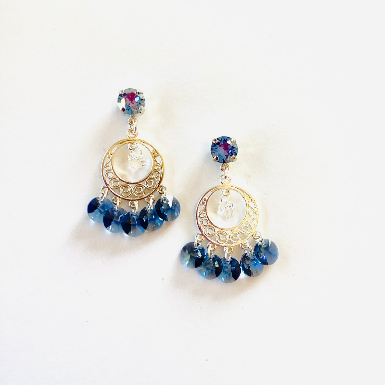 Denim Chandlier Earrings in Sapphire Champagne