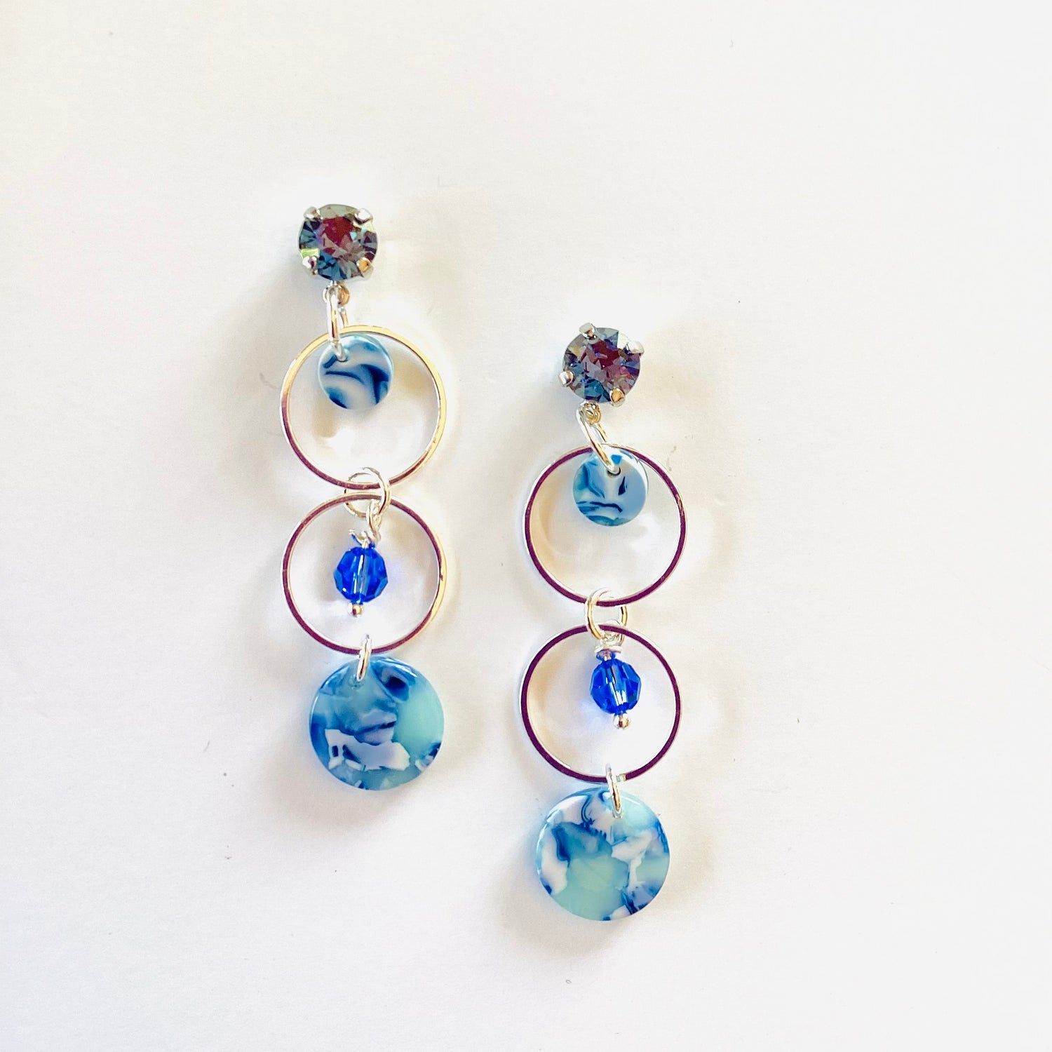 Blue Wave Floating Charm Earrings in Sapphire Champagne
