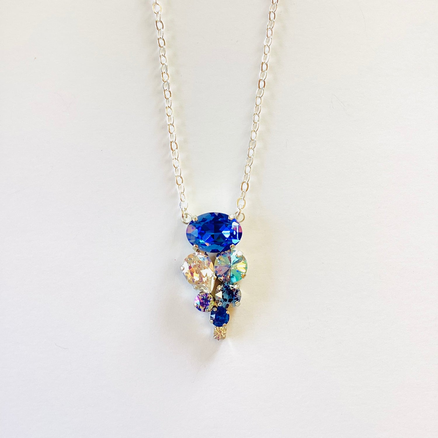 Long Cluster Necklace in Sapphire Champagne - KaraMarie