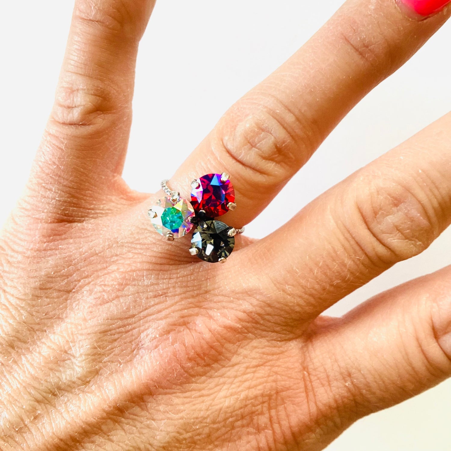 Triple Cluster Ring in Scarlet Glacier Blue