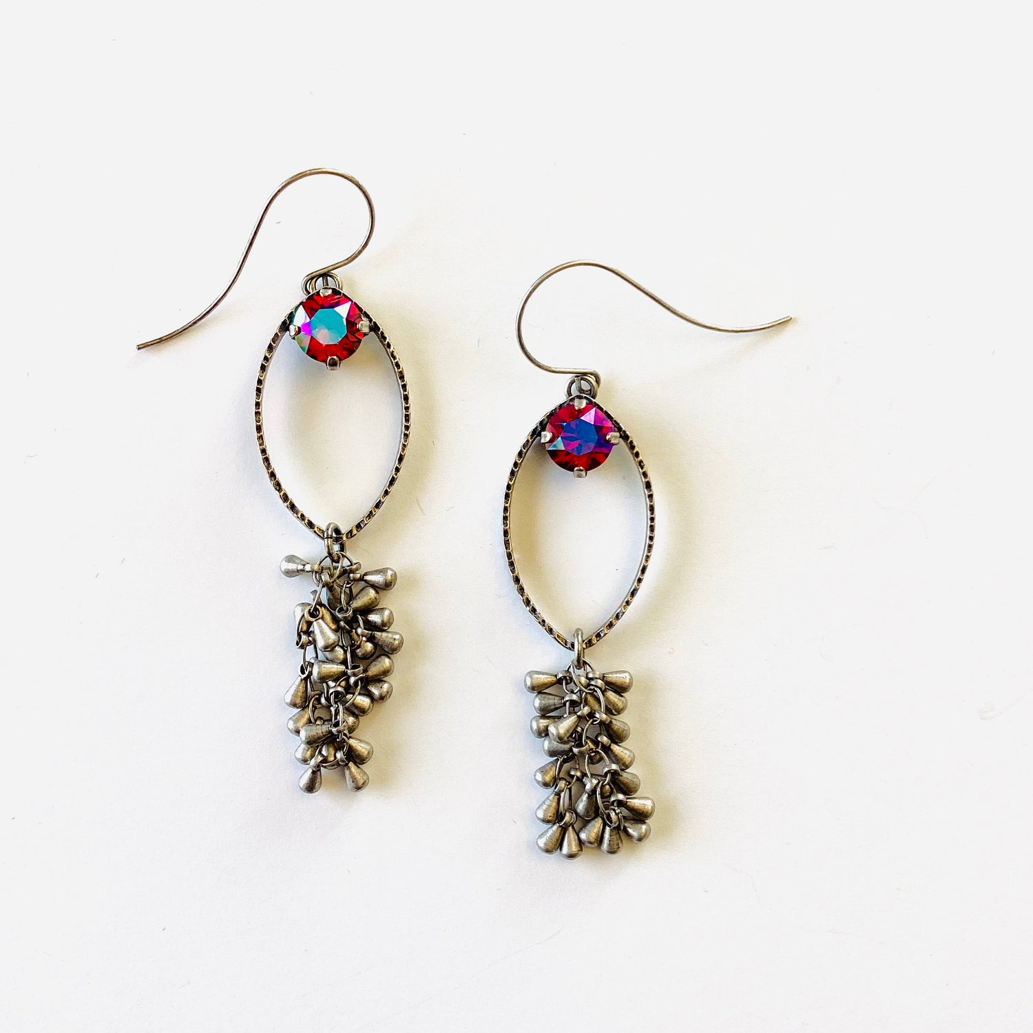 Fringe Drop Earrings in Scarlet Glacier Blue
