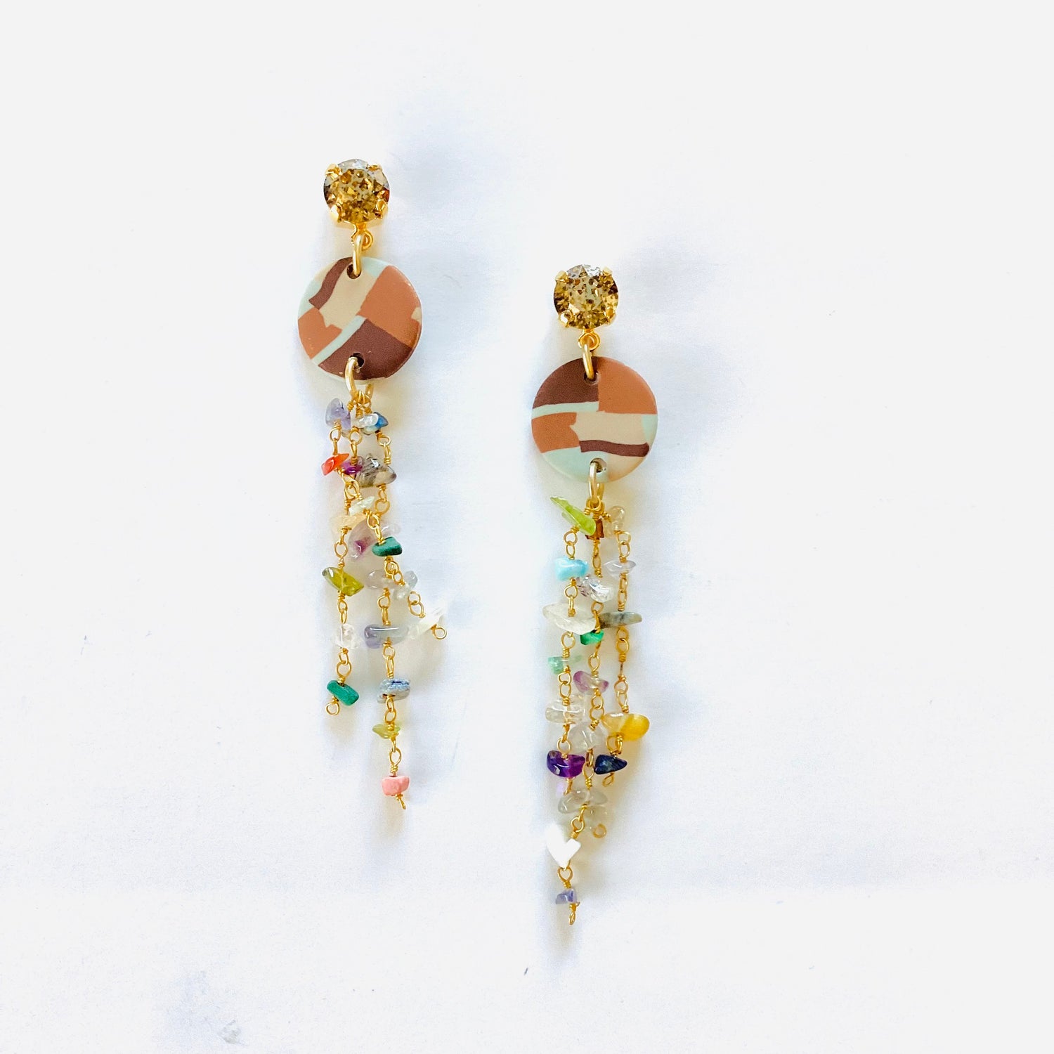 Natural Multi-Colored Chain Fringe Earrings