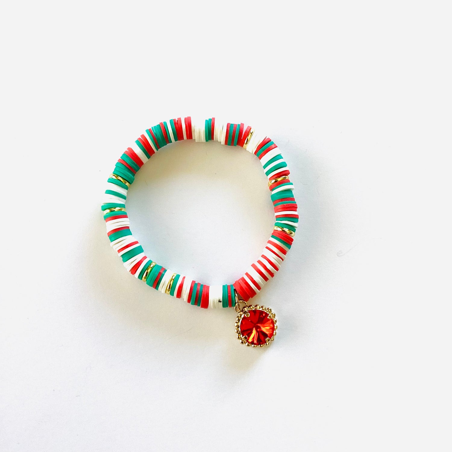 Holiday Heishi Stretch Bracelet with Charm