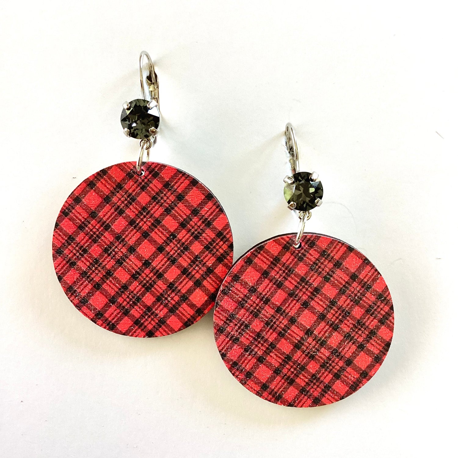 Red Plaid Wood Earrings