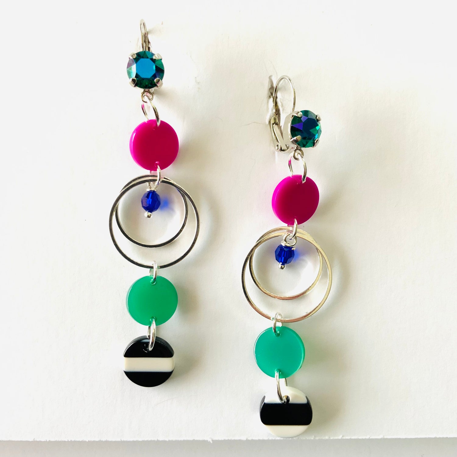 Colorful Polka Dot Charm Earrings featuring Emerald Glacier Blue - KaraMarie