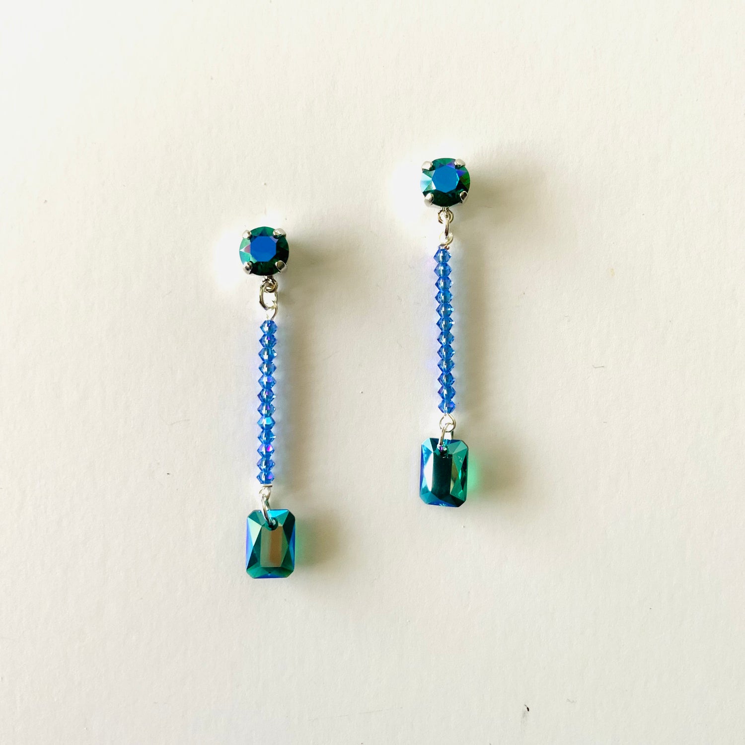 Long Simple Bar Drop Earrings featuring Emerald Glacier Blue - KaraMarie