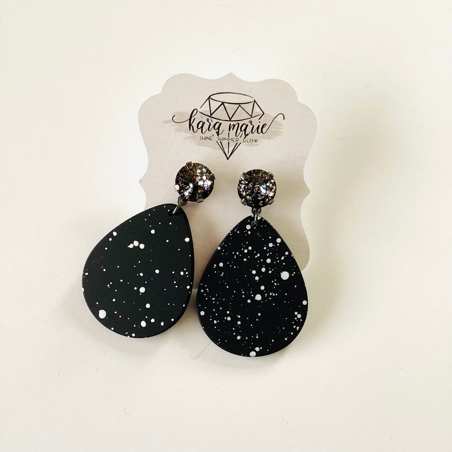 Black + White Paint Splatter Teardrop Earrings