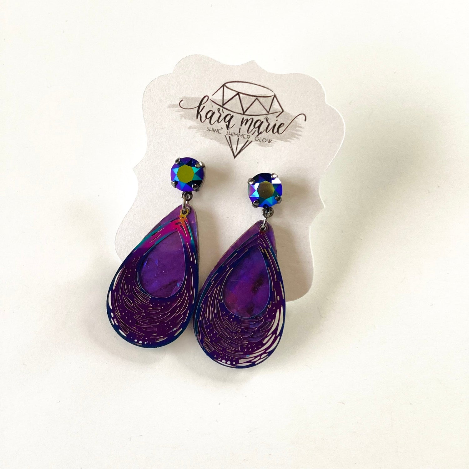 Oil Slick Purple Teardrop Earrings