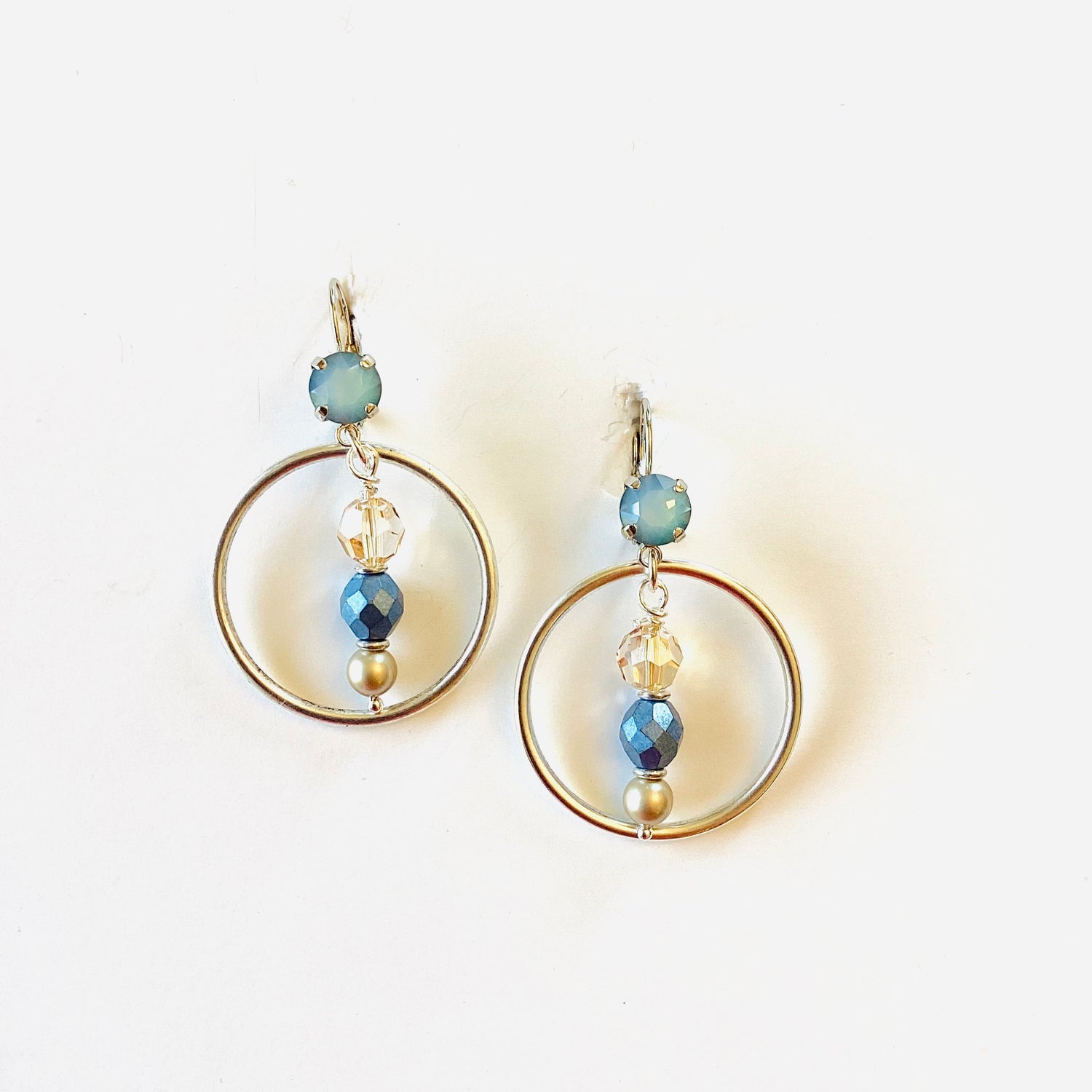 Floating Hoop Earrings in White Opal Golden Sahara - KaraMarie