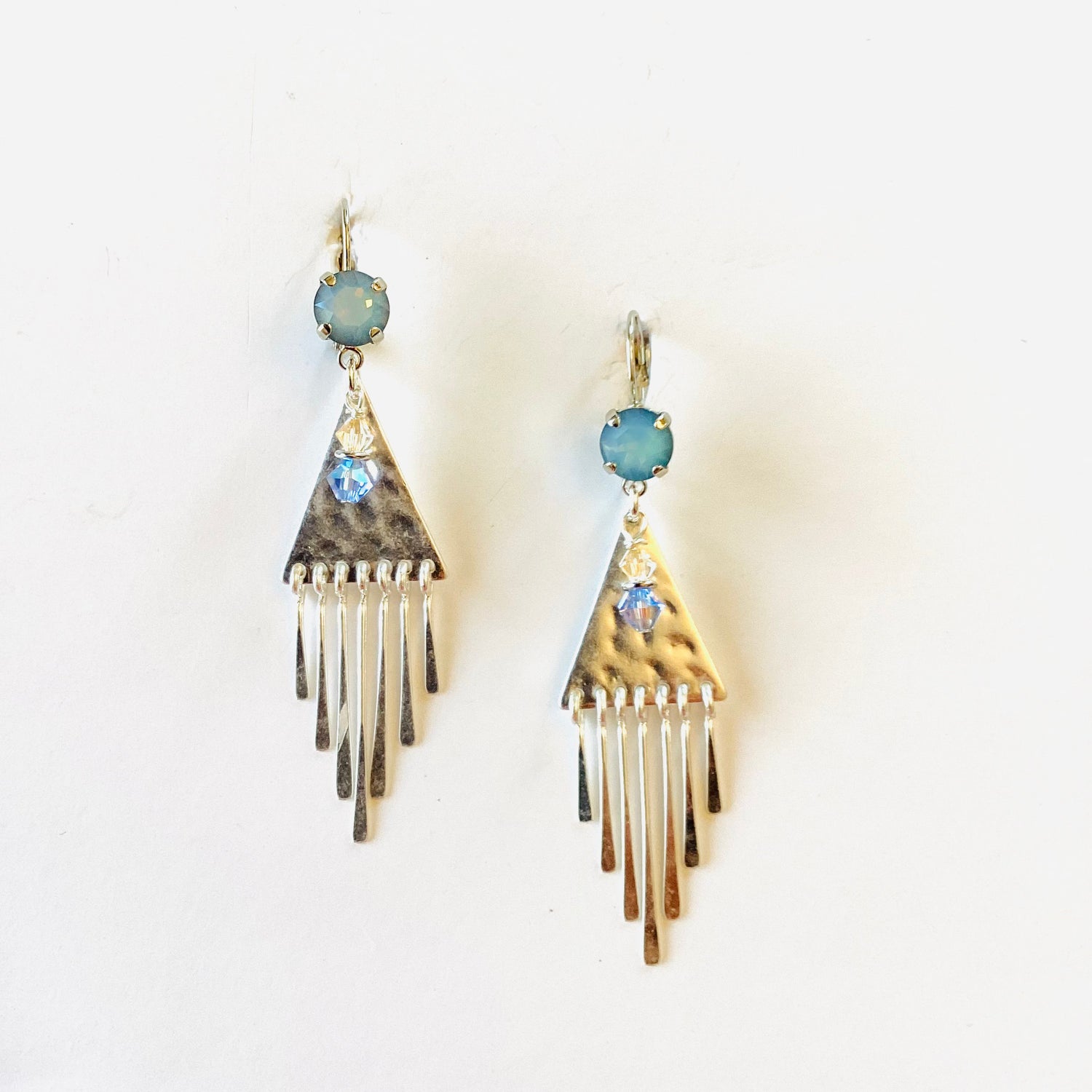 Triangle Fringe Drop Earrings in White Opal Golden Sahara