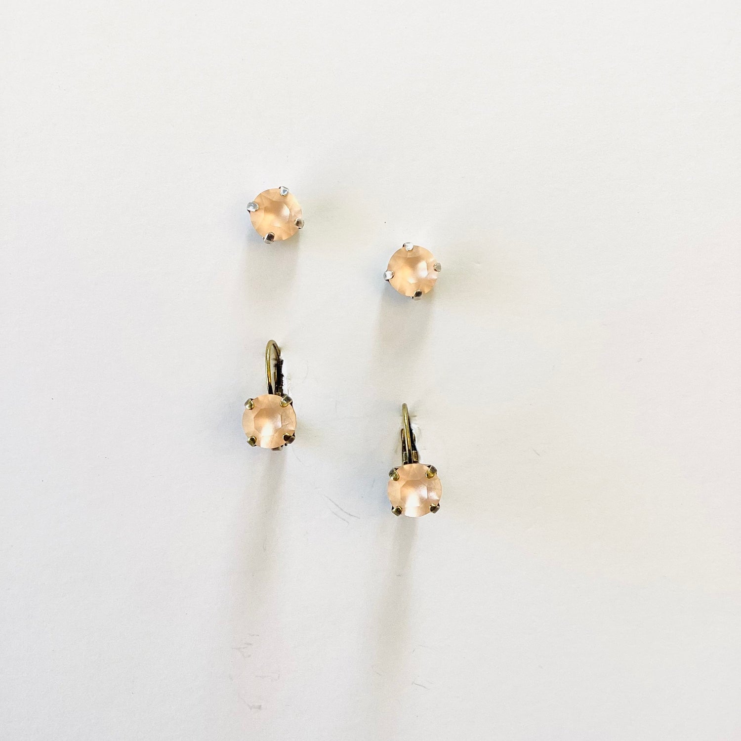 8mm Drop OR Post in Light Peach Matte {Antique Silver or Antique Brass Metal}