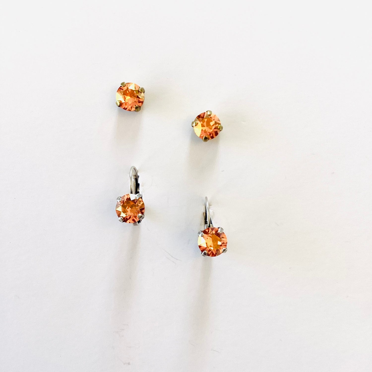 8mm Drop OR Post in Rose Peach Champagne {Antique Silver or Antique Brass Metal}