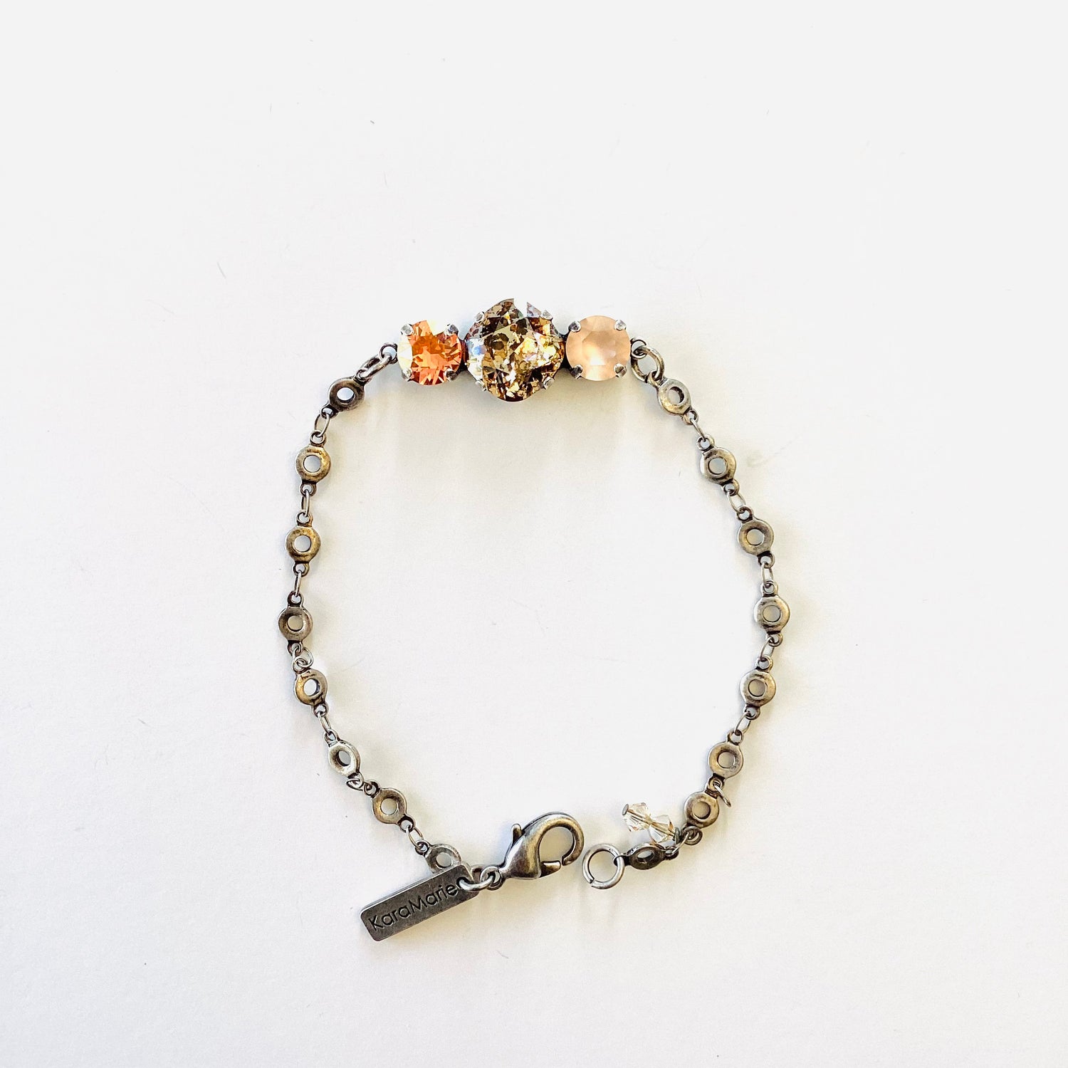 Square Cushion Cut Bracelet in Rose Peach Champagne + Light Peach Matte