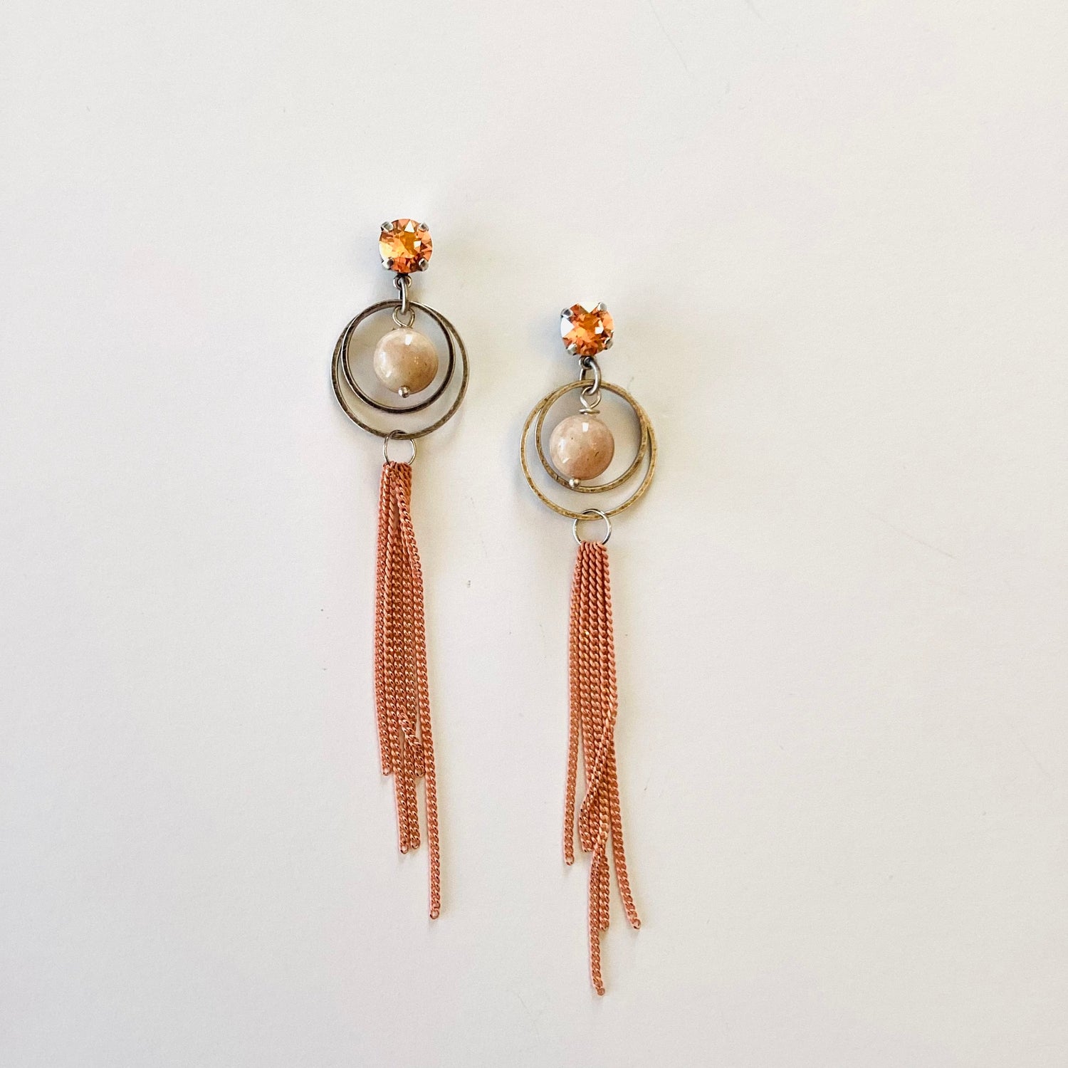 Floating Fringe Earrings in Rose Peach Champagne