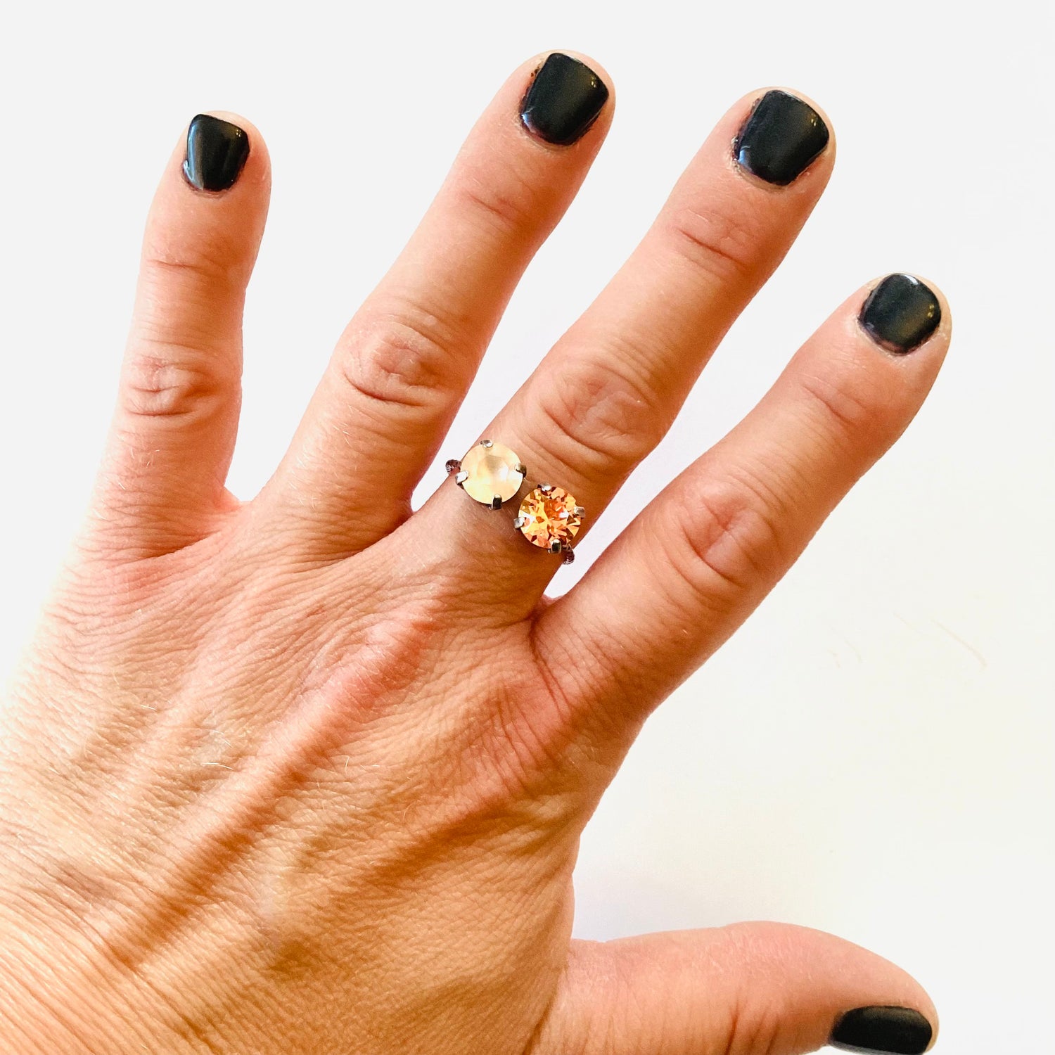 Double Open Top Ring in Rose Peach Champagne + Light Peach Matte