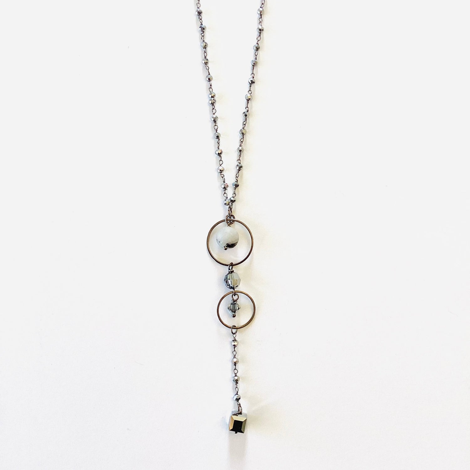 Hematite Wire Wrapped Beaded Necklace in Black Hues