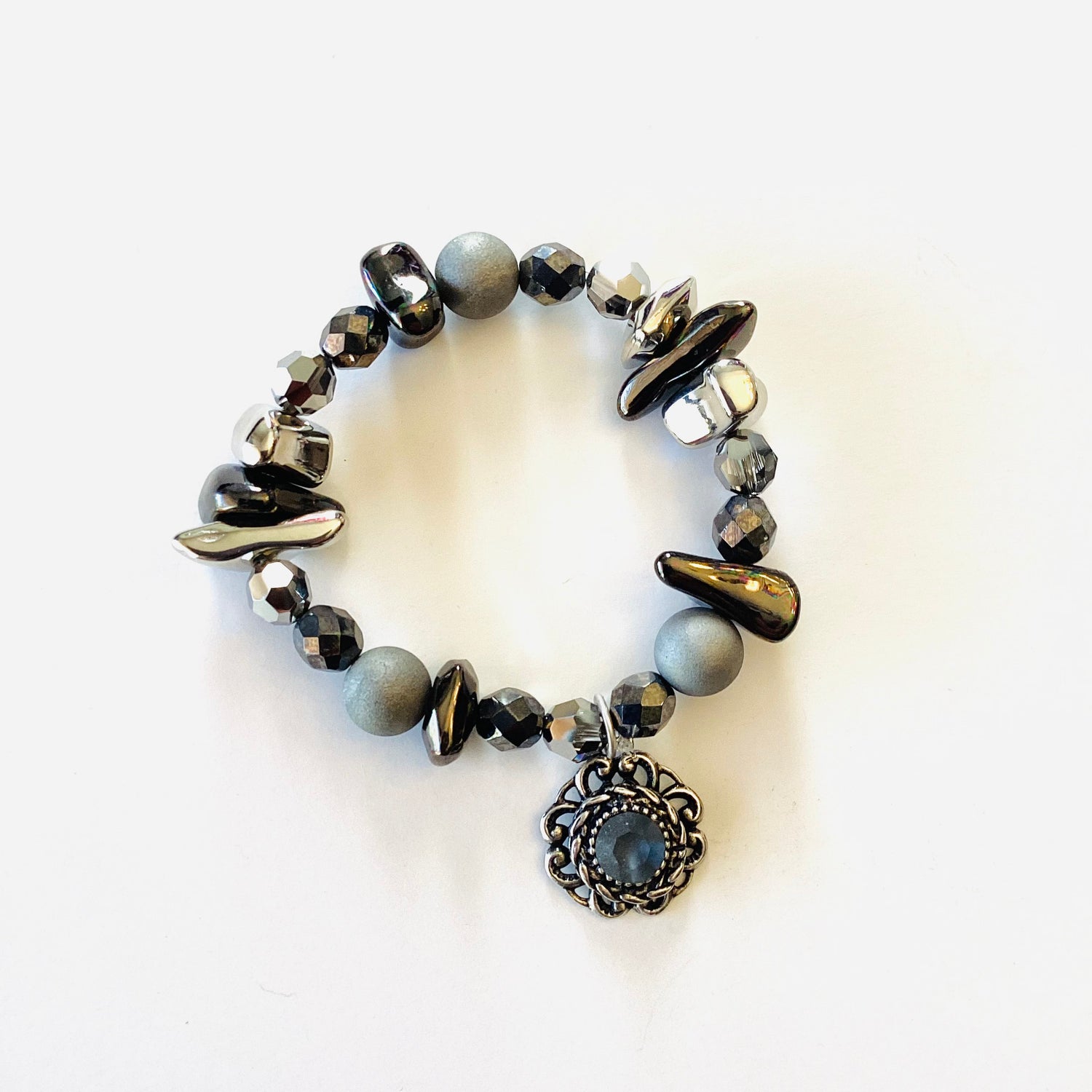 Tribal Stones Charm Stretch Bracelet in Graphite Matte